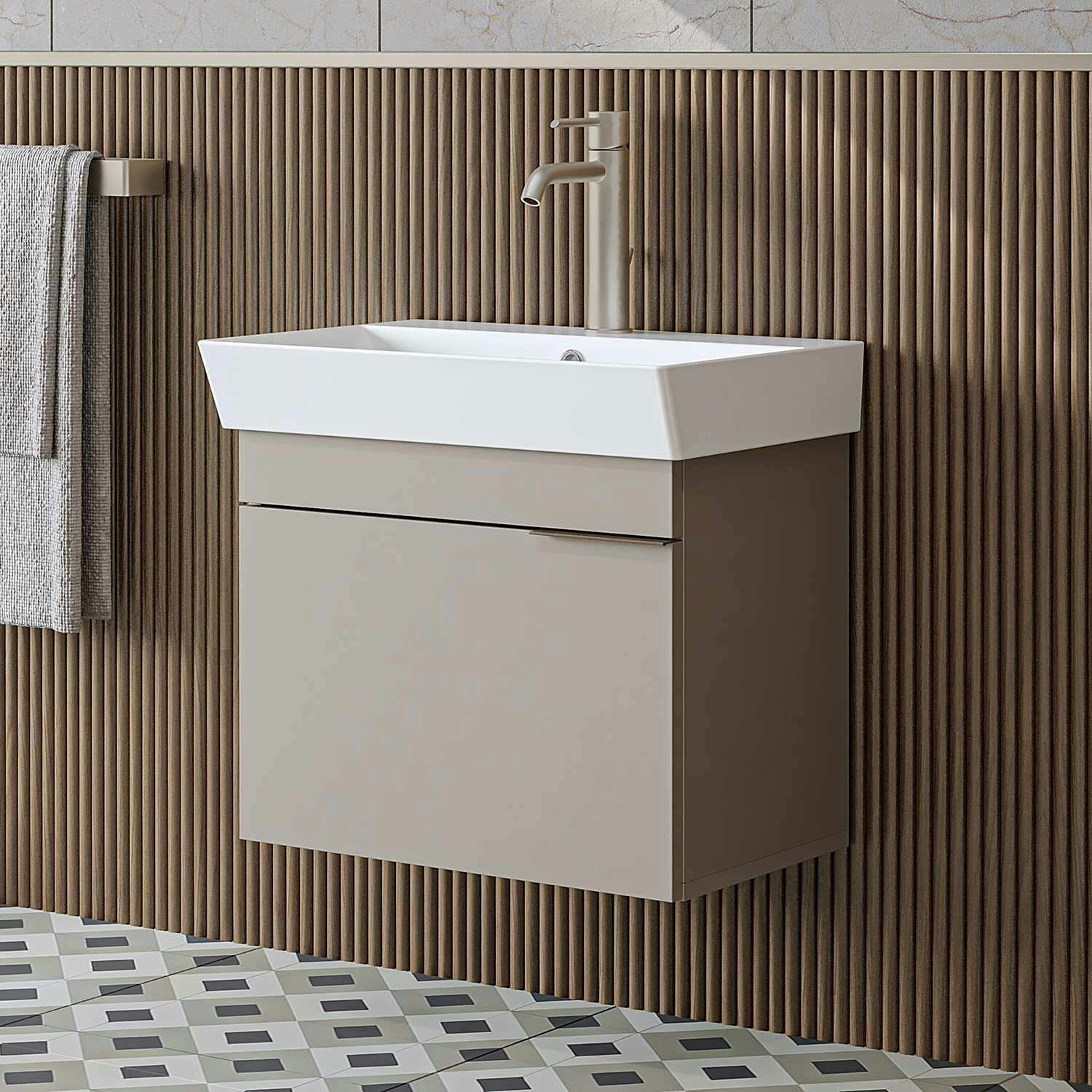 Meuble vasque suspendu 59 cm sable 1 porte NORIA