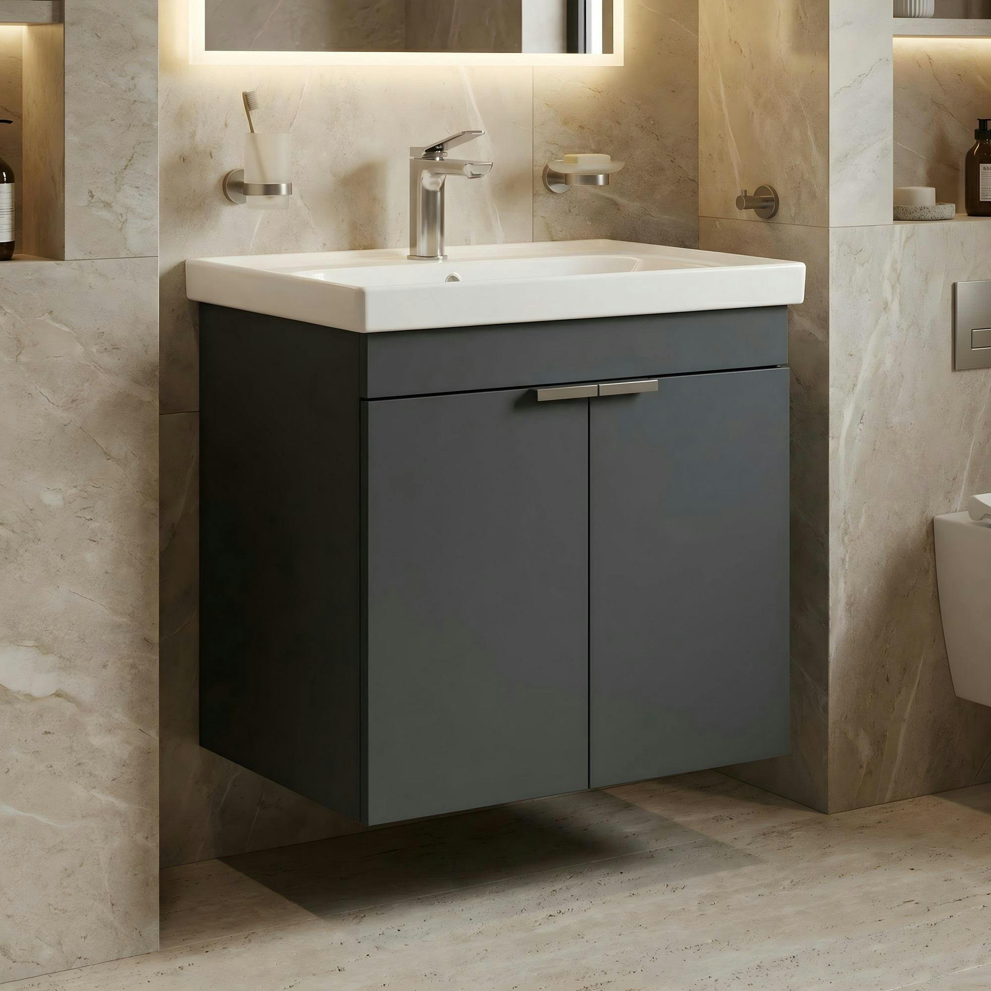 Meuble vasque suspendu 60 cm anthracite 2 portes NEA