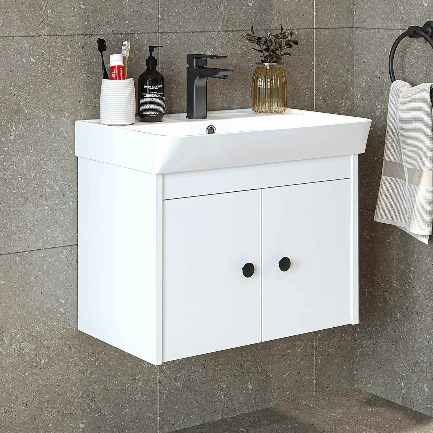 Meuble vasque suspendu 60 cm blanc 2 portes JUSA