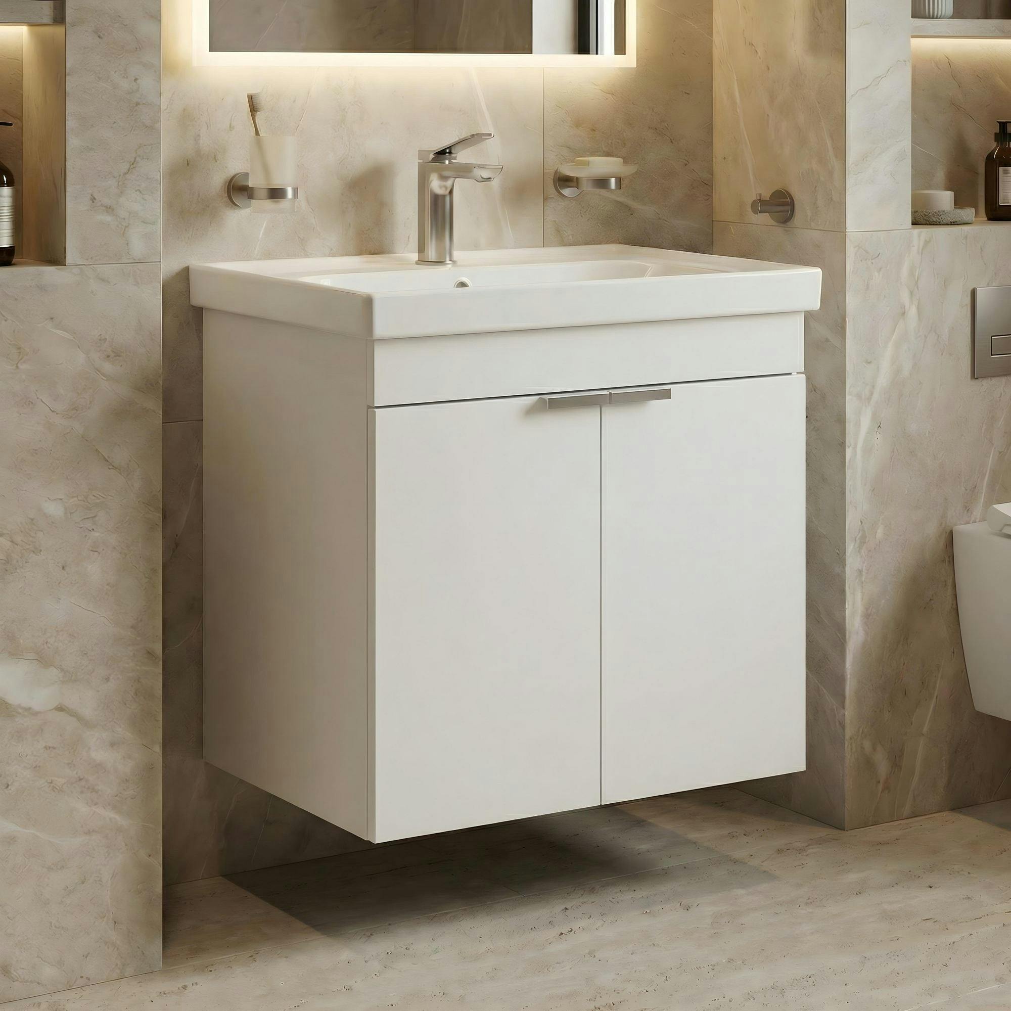 Meuble vasque suspendu 60 cm blanc 2 portes NEA