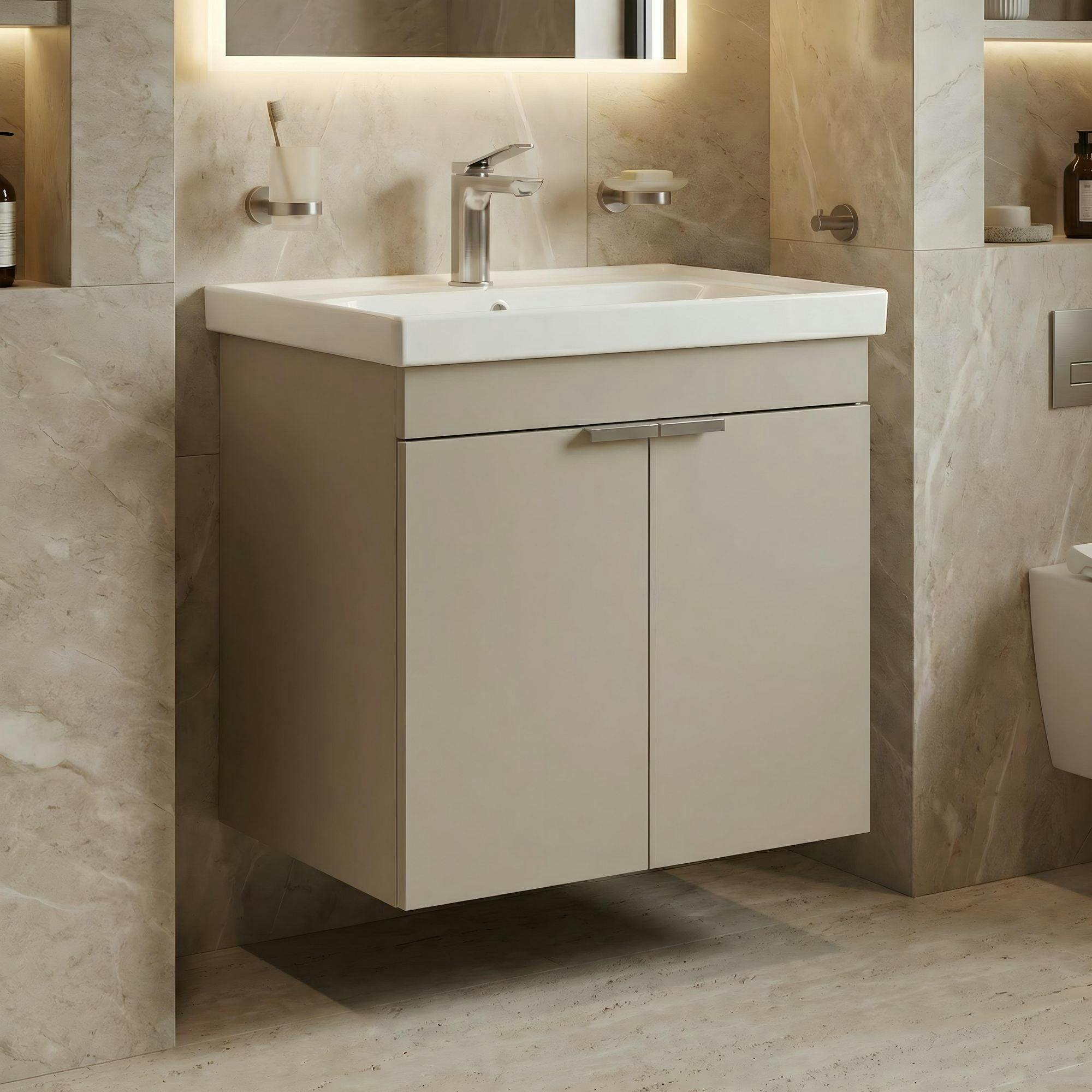 Meuble vasque suspendu 60 cm sable 2 portes NEA