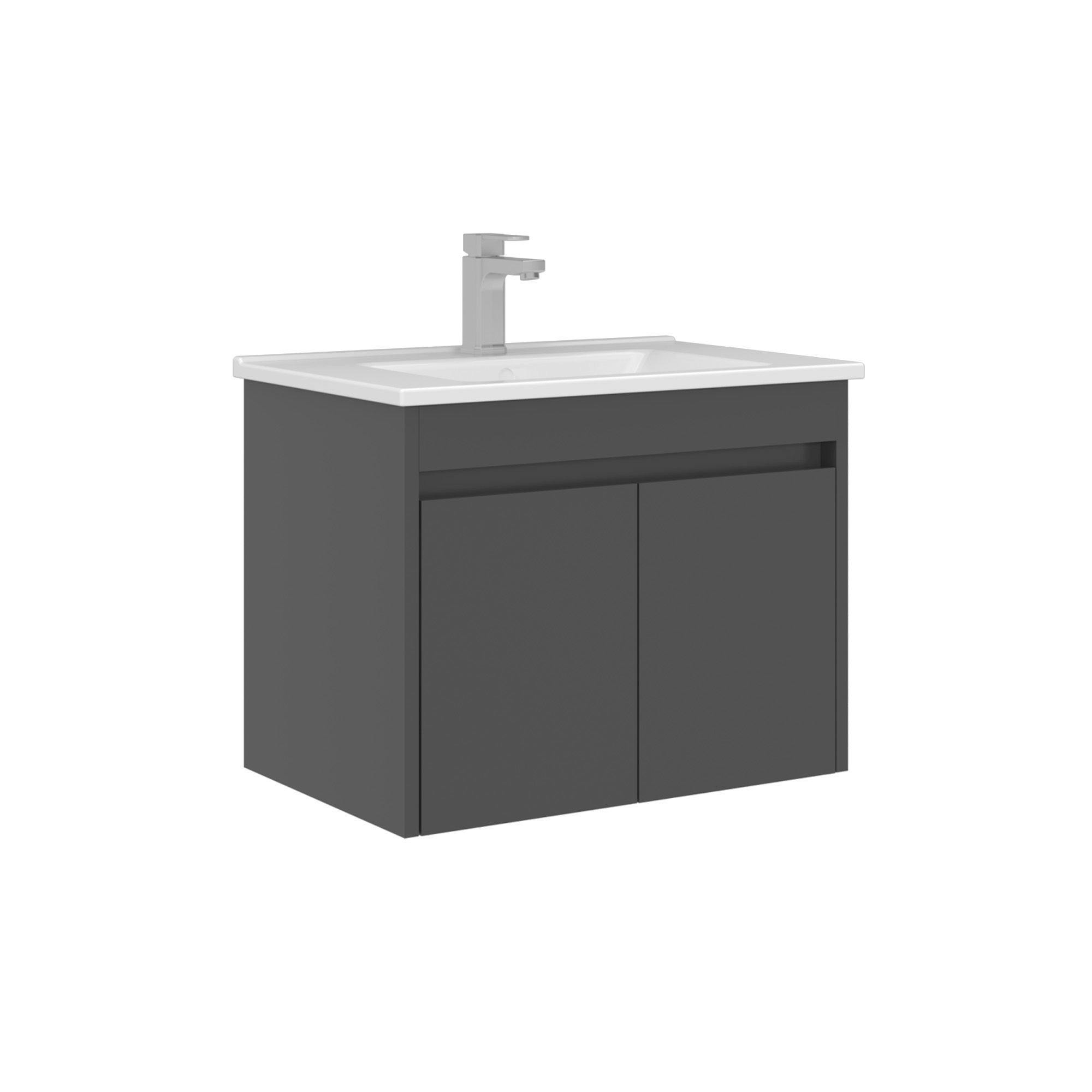 Meuble vasque suspendu 65 cm anthracite 2 portes NAÏA