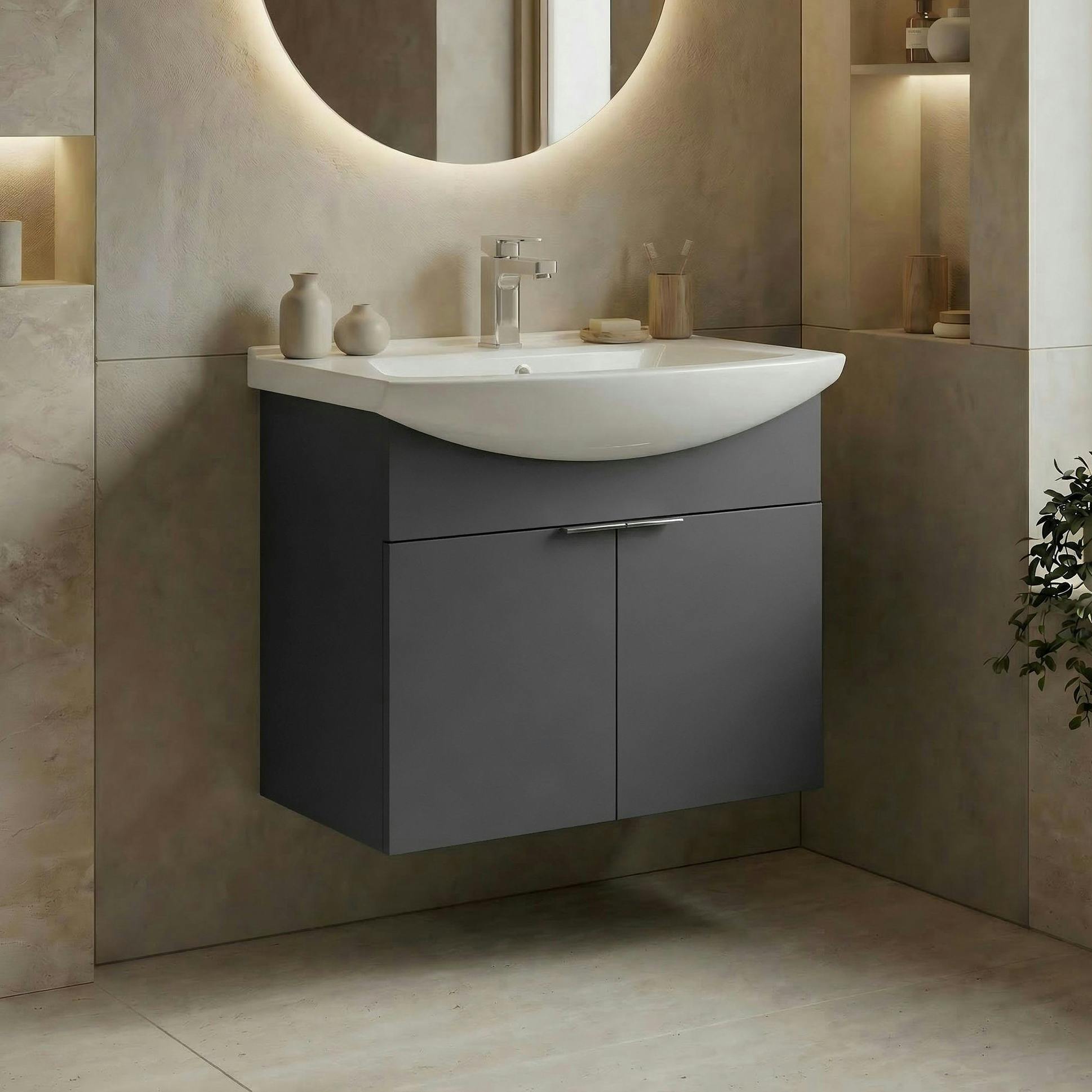 Meuble vasque suspendu 65 cm anthracite 2 portes UMI