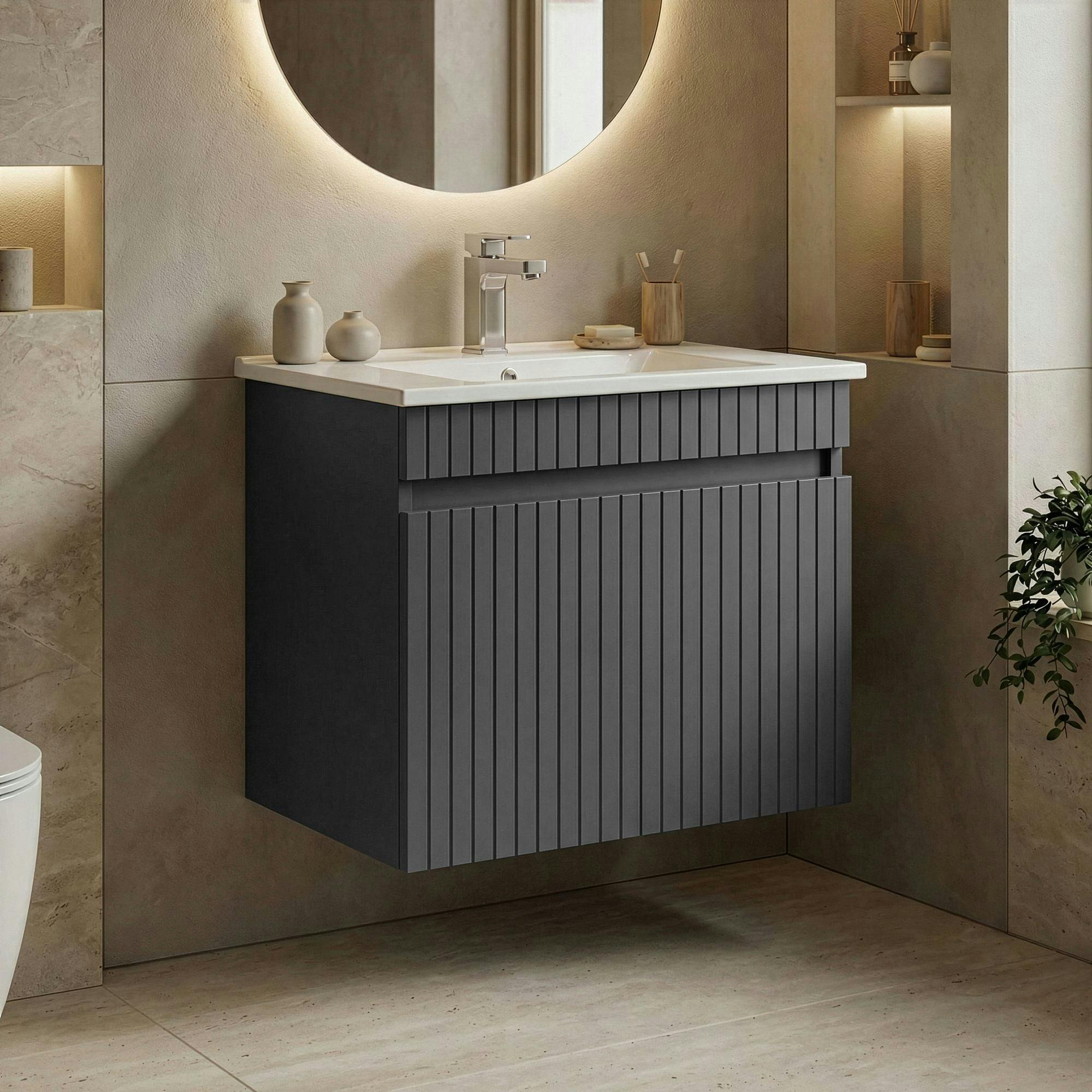 Meuble vasque suspendu 65 cm anthracite 2 portes YARA
