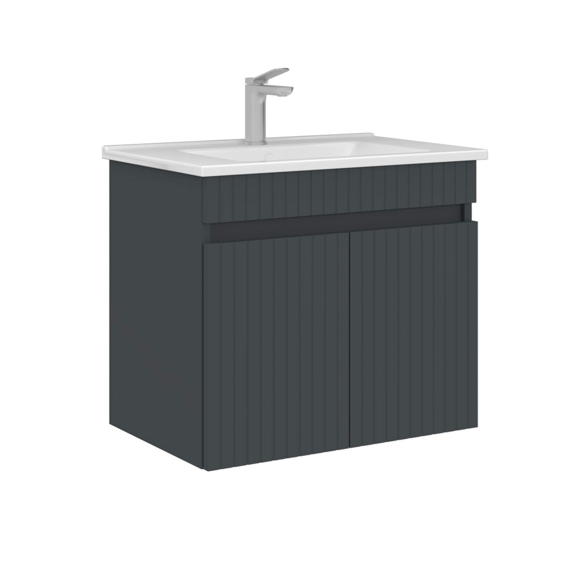 Meuble vasque suspendu 65 cm anthracite 2 portes YARA