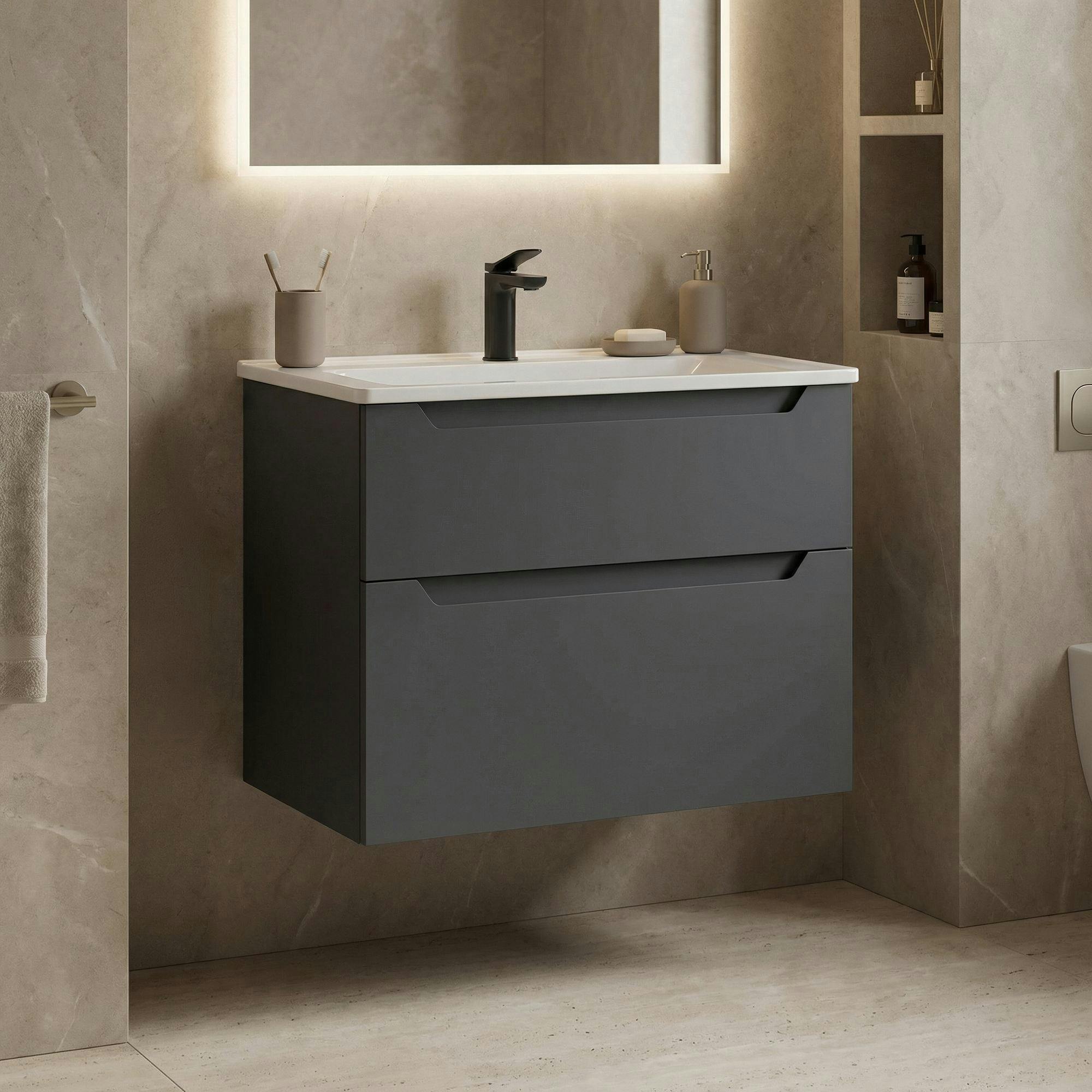 Meuble vasque suspendu 65 cm anthracite 2 tiroirs ELYO