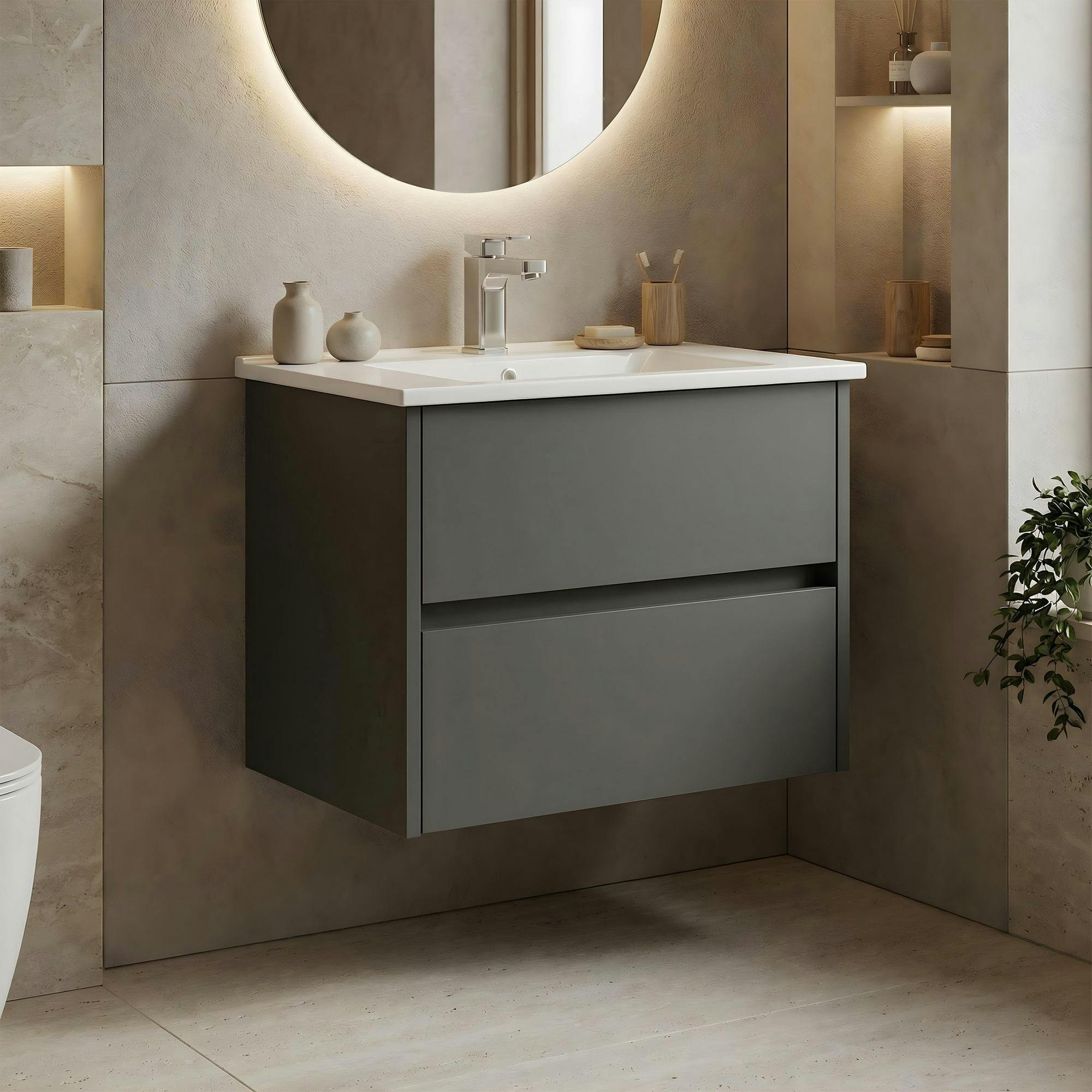Meuble vasque suspendu 65 cm anthracite 2 tiroirs NAÏA