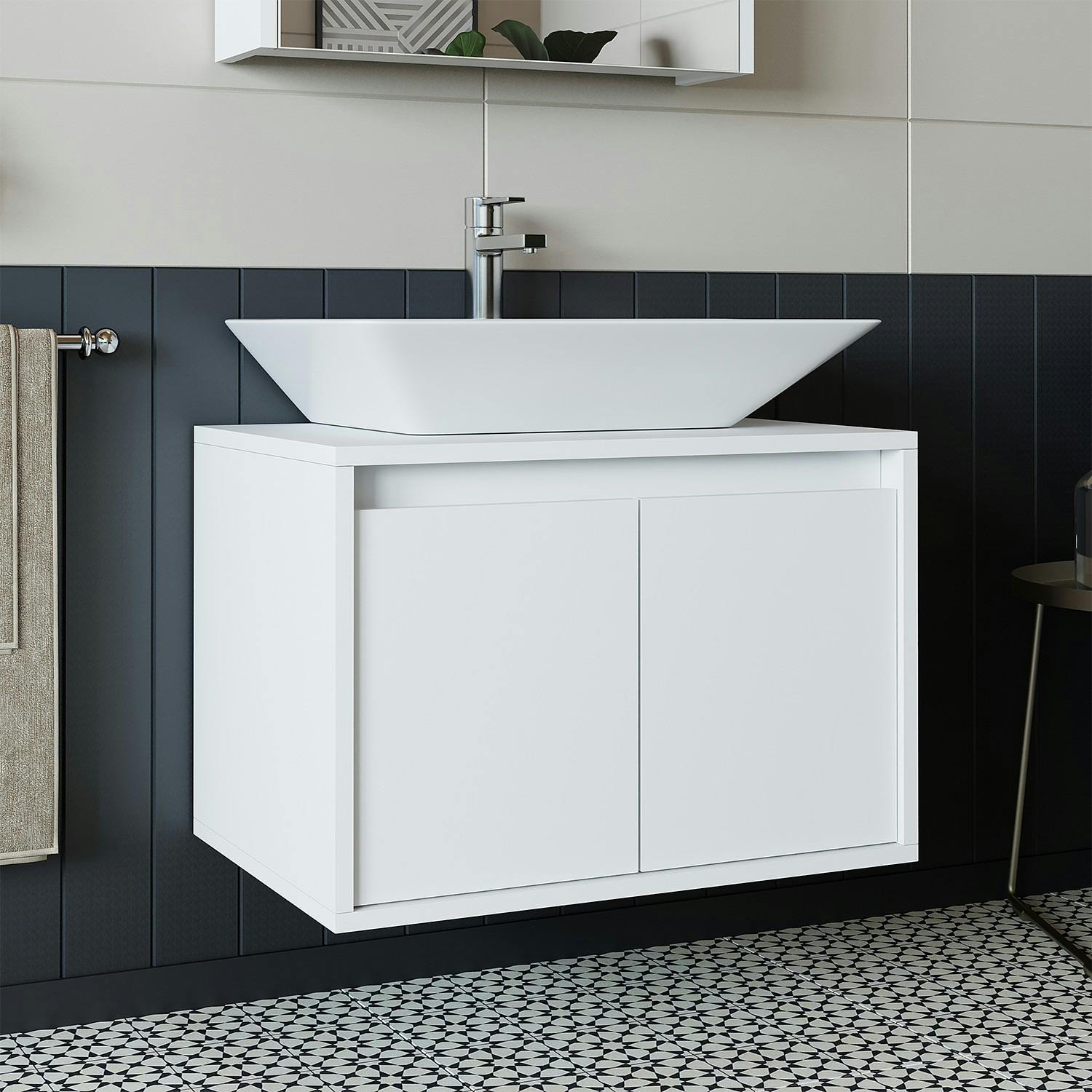 Meuble vasque suspendu 65 cm blanc 2 portes MARN