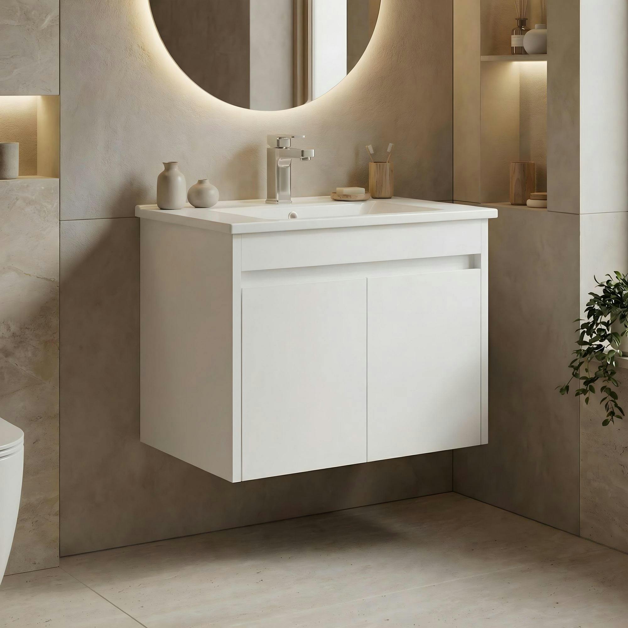 Meuble vasque suspendu 65 cm blanc 2 portes NAÏA