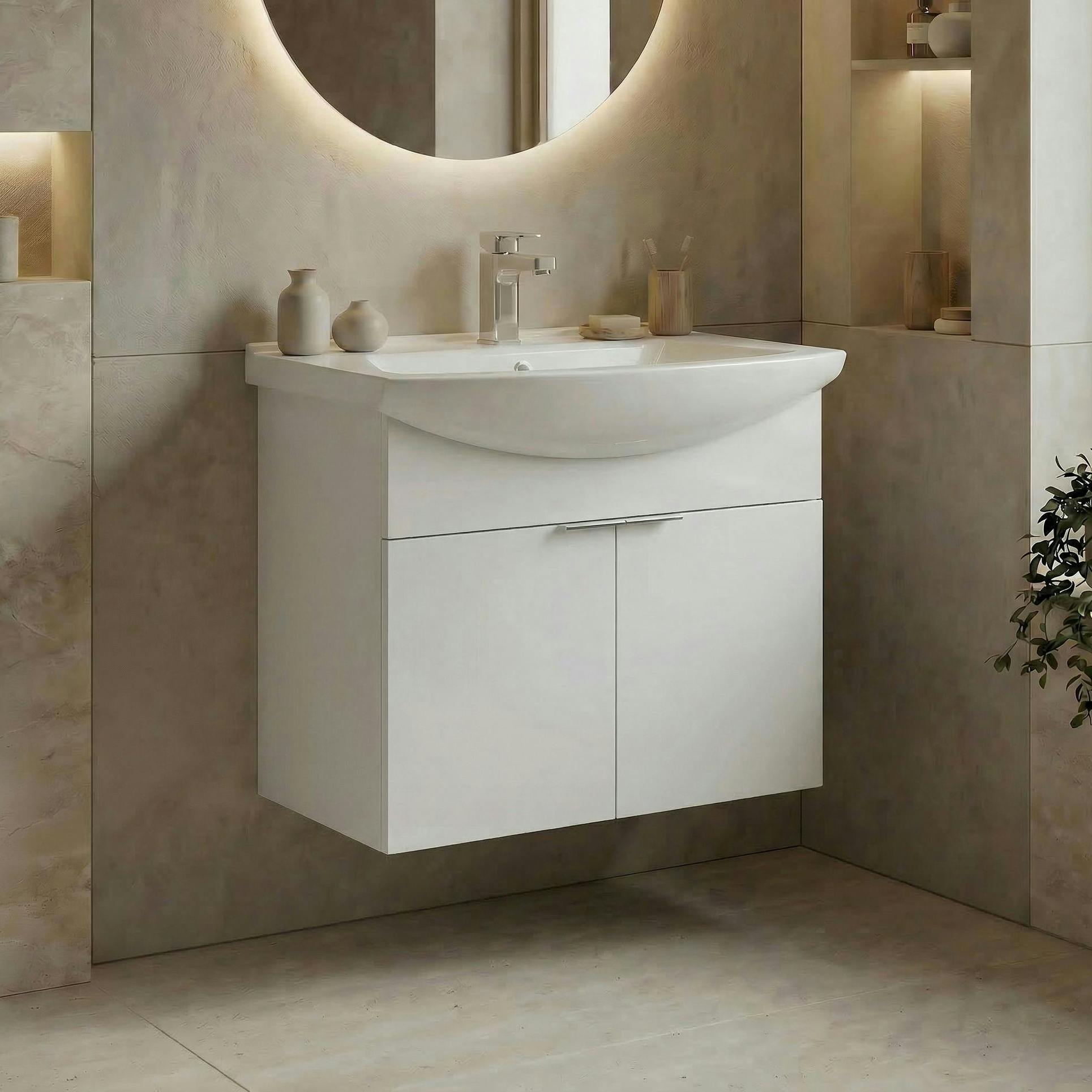Meuble vasque suspendu 65 cm blanc 2 portes UMI