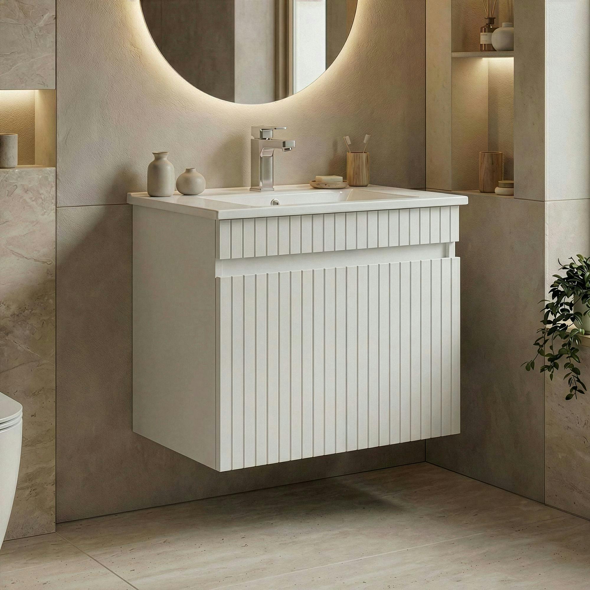 Meuble vasque suspendu 65 cm blanc 2 portes YARA