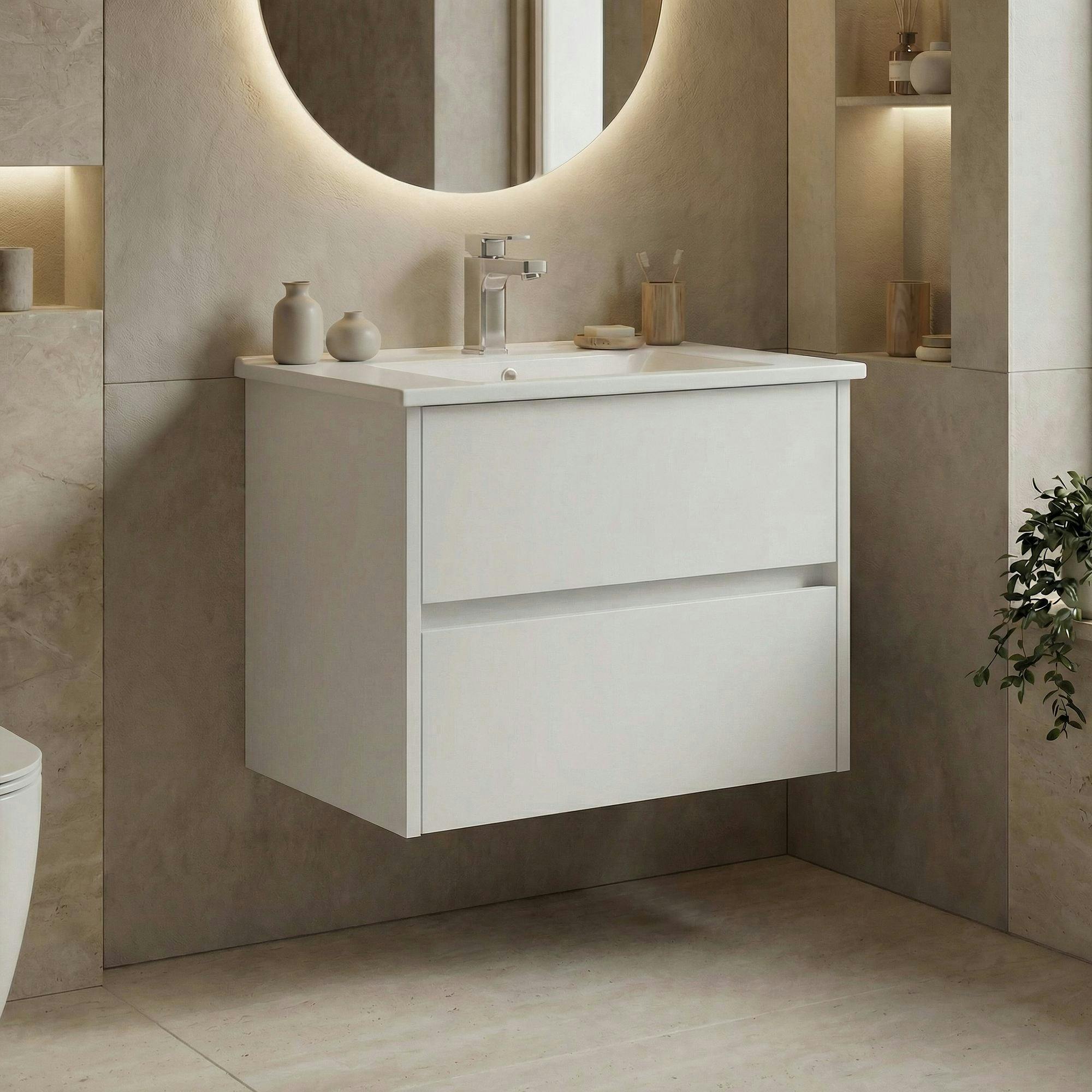 Meuble vasque suspendu 65 cm blanc 2 tiroirs MOANA