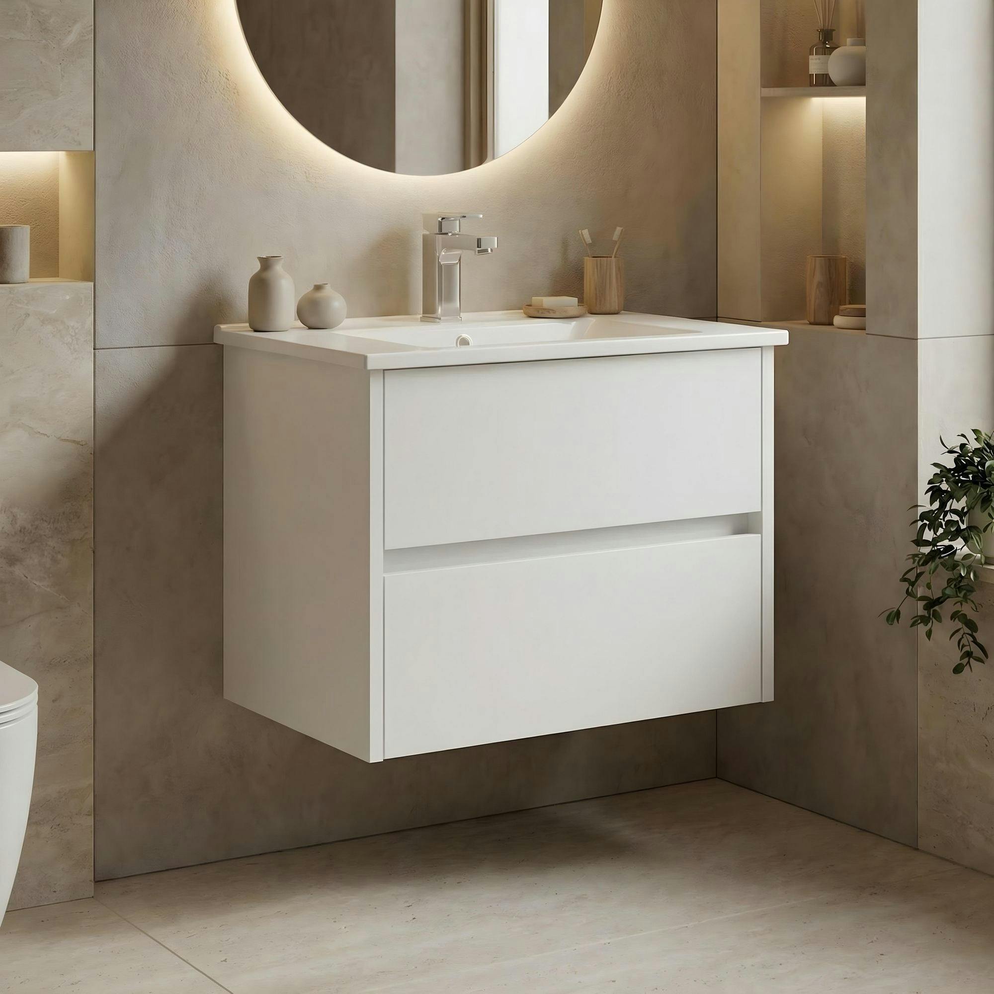 Meuble vasque suspendu 65 cm blanc 2 tiroirs NAÏA
