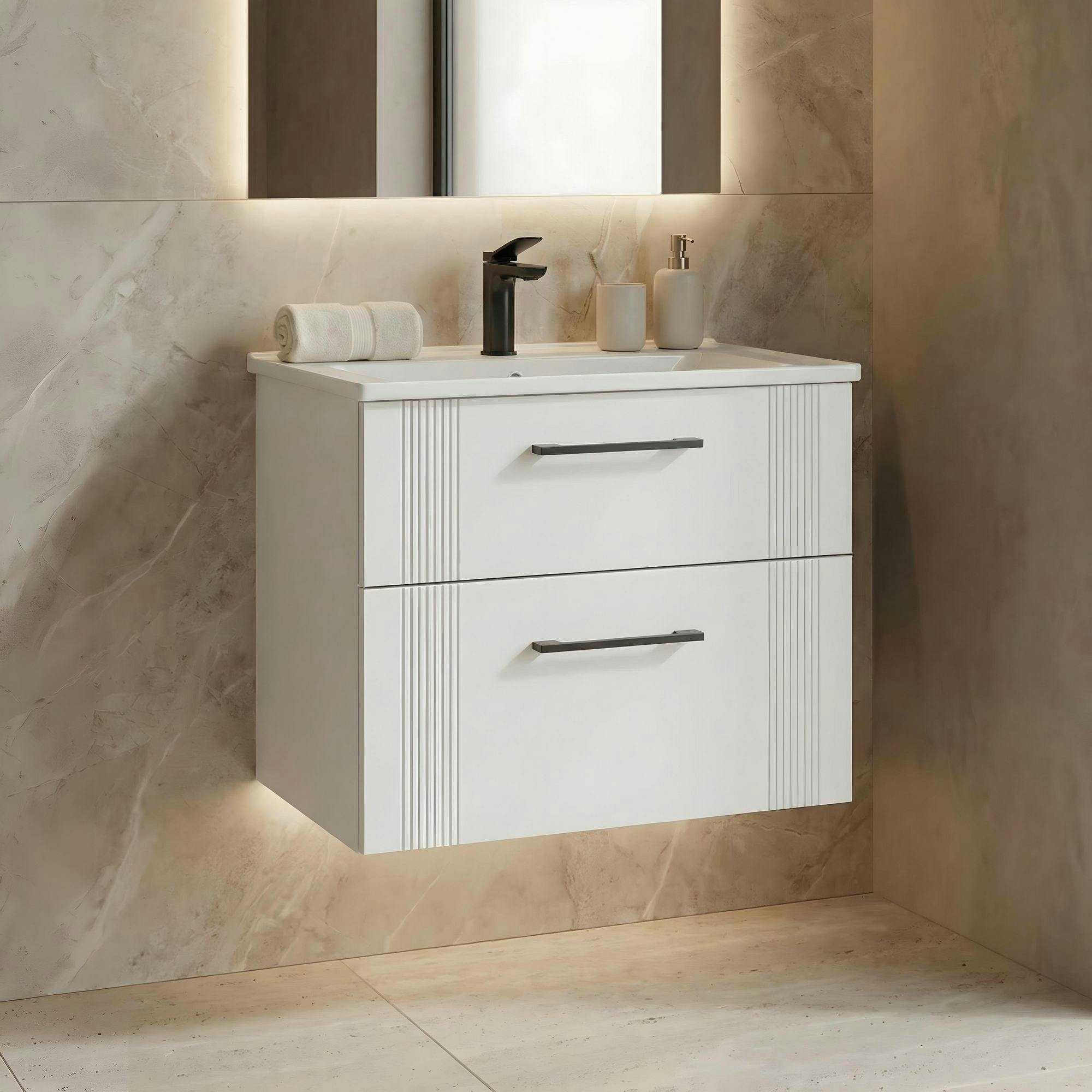 Meuble vasque suspendu 65 cm blanc 2 tiroirs ONDIA