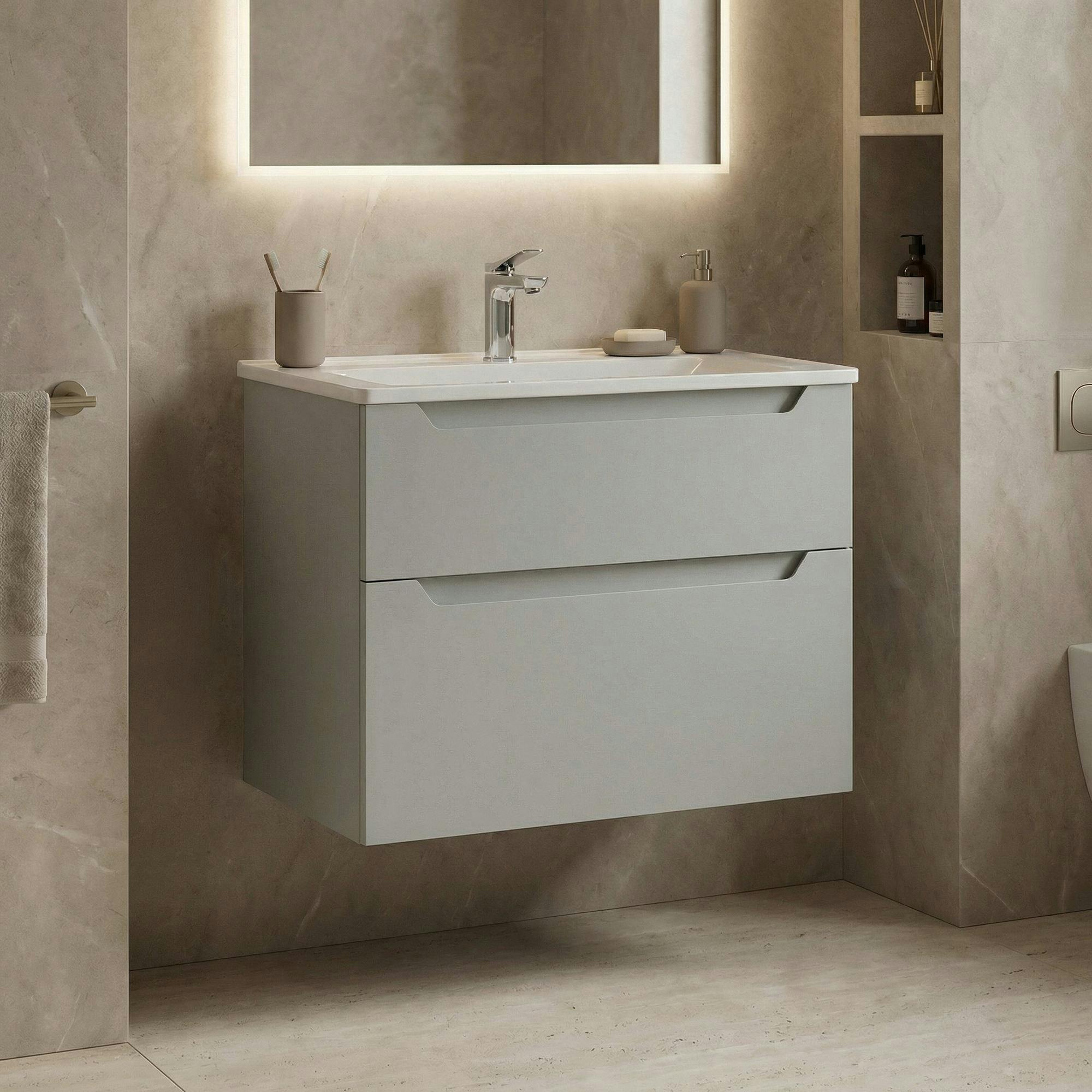 Meuble vasque suspendu 65 cm cachemire 2 tiroirs ELYO