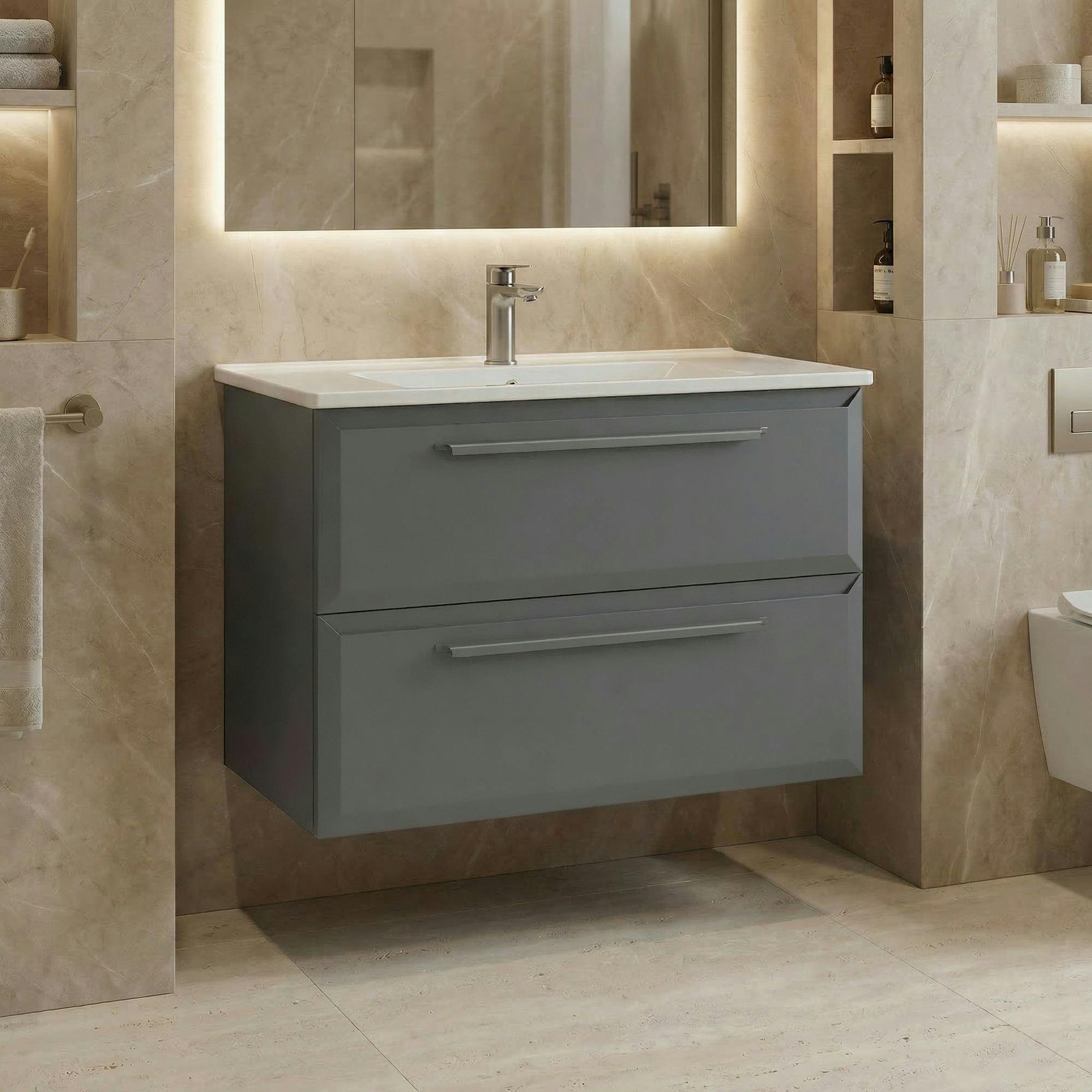 Meuble vasque suspendu 65 cm cachemire 2 tiroirs NEREE