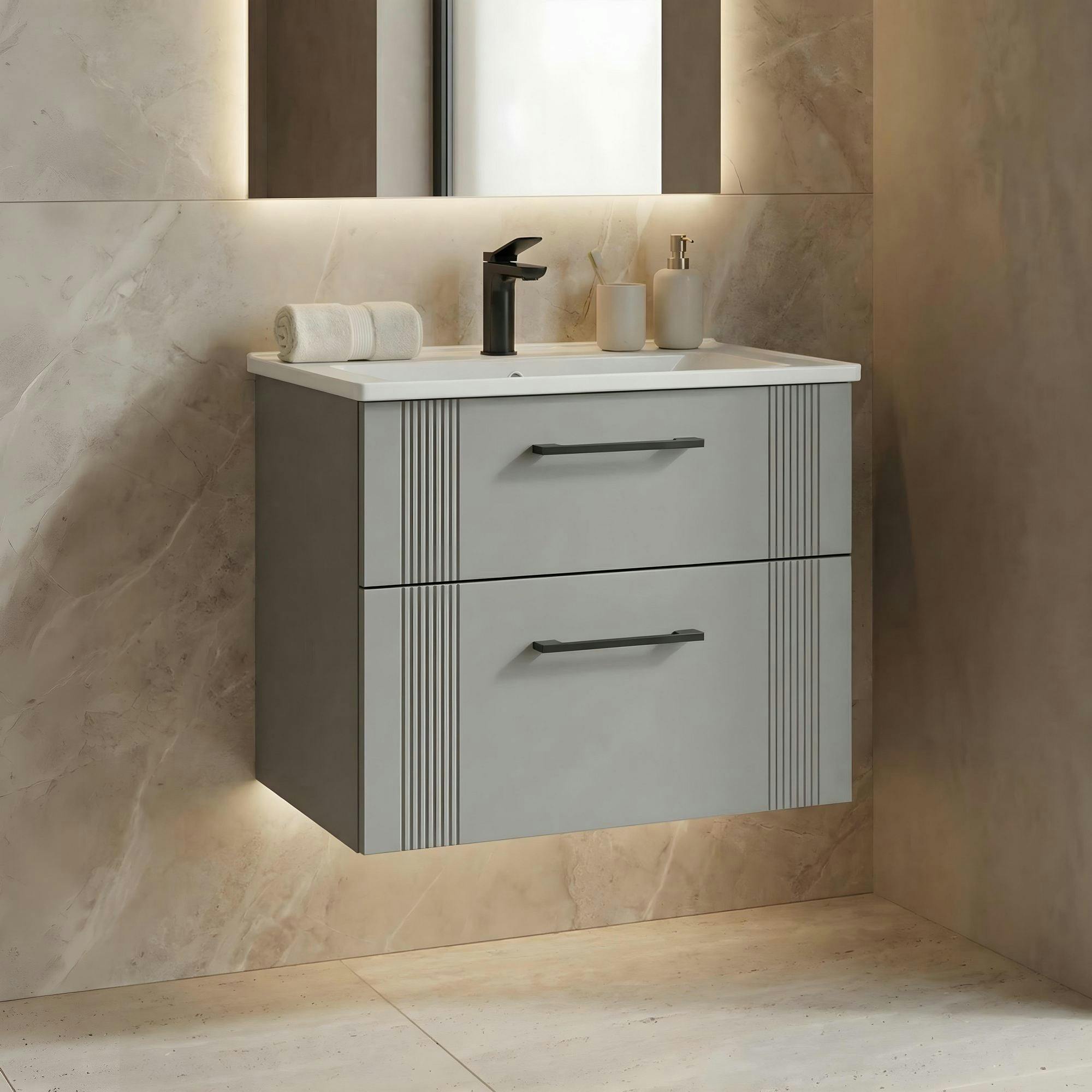 Meuble vasque suspendu 65 cm cachemire 2 tiroirs ONDIA