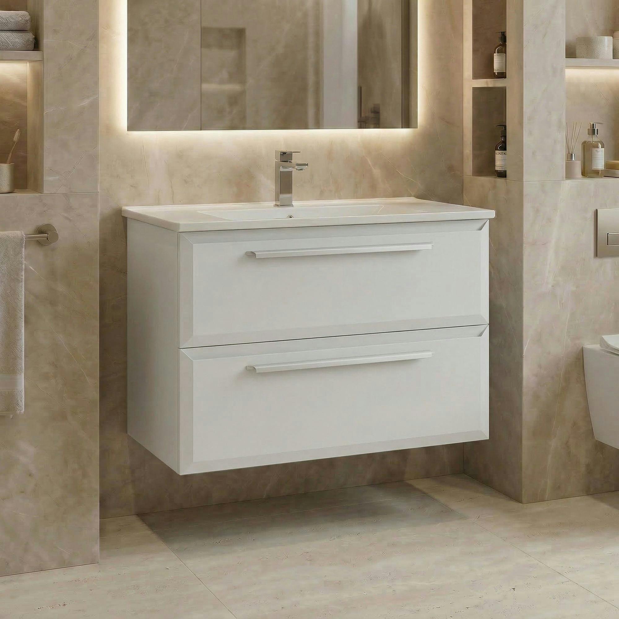 Meuble vasque suspendu 65 cm gris 2 tiroirs NEREE
