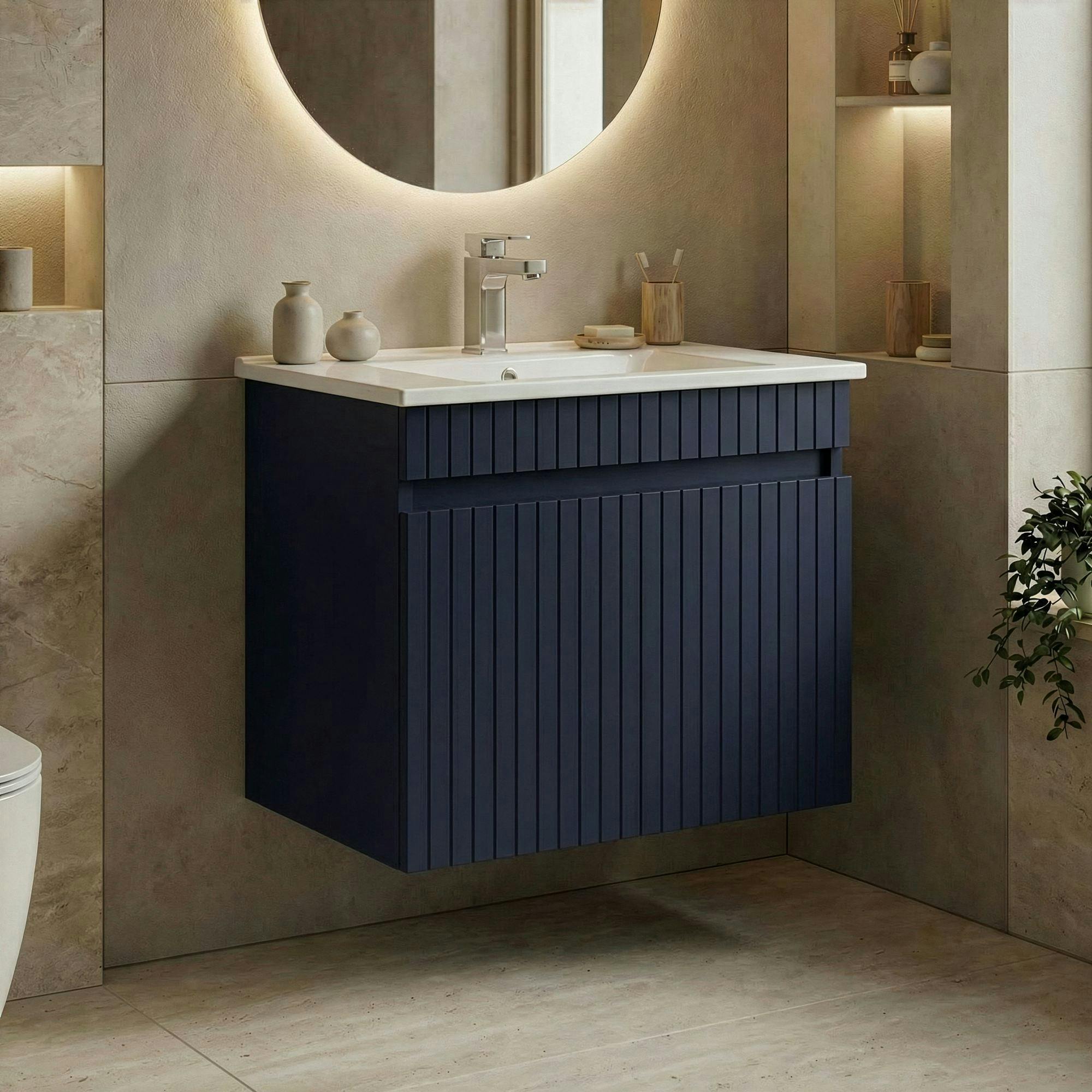 Meuble vasque suspendu 65 cm marine 2 portes YARA