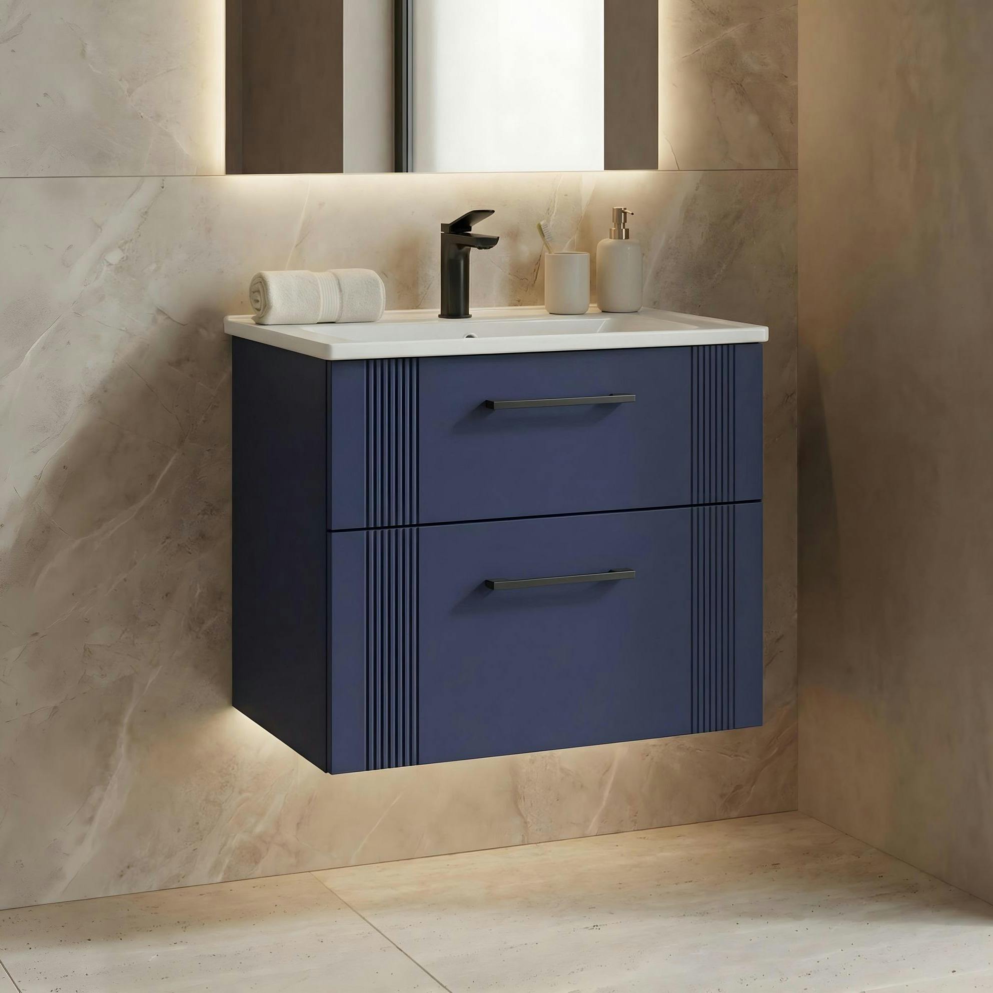 Meuble vasque suspendu 65 cm marine 2 tiroirs ONDIA
