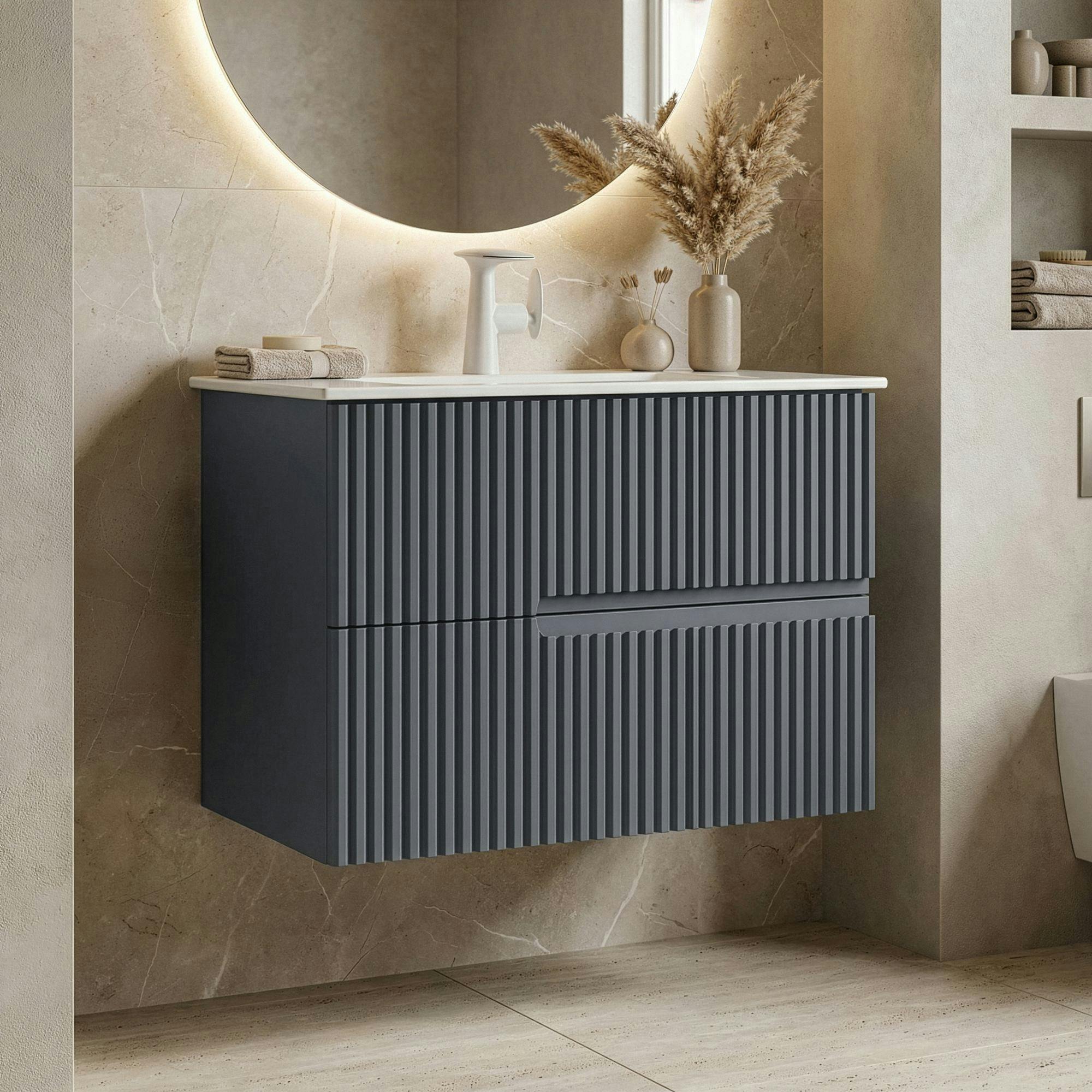 Meuble vasque suspendu 70 cm anthracite 2 tiroirs RIVIA