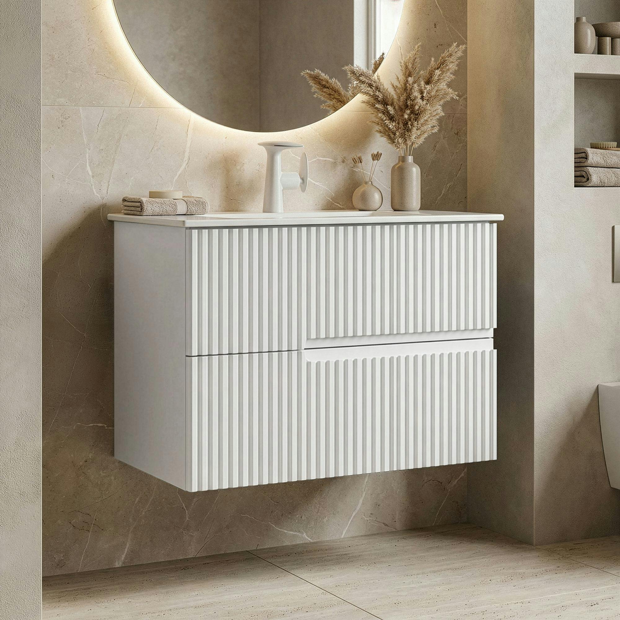 Meuble vasque suspendu 70 cm blanc 2 tiroirs RIVIA