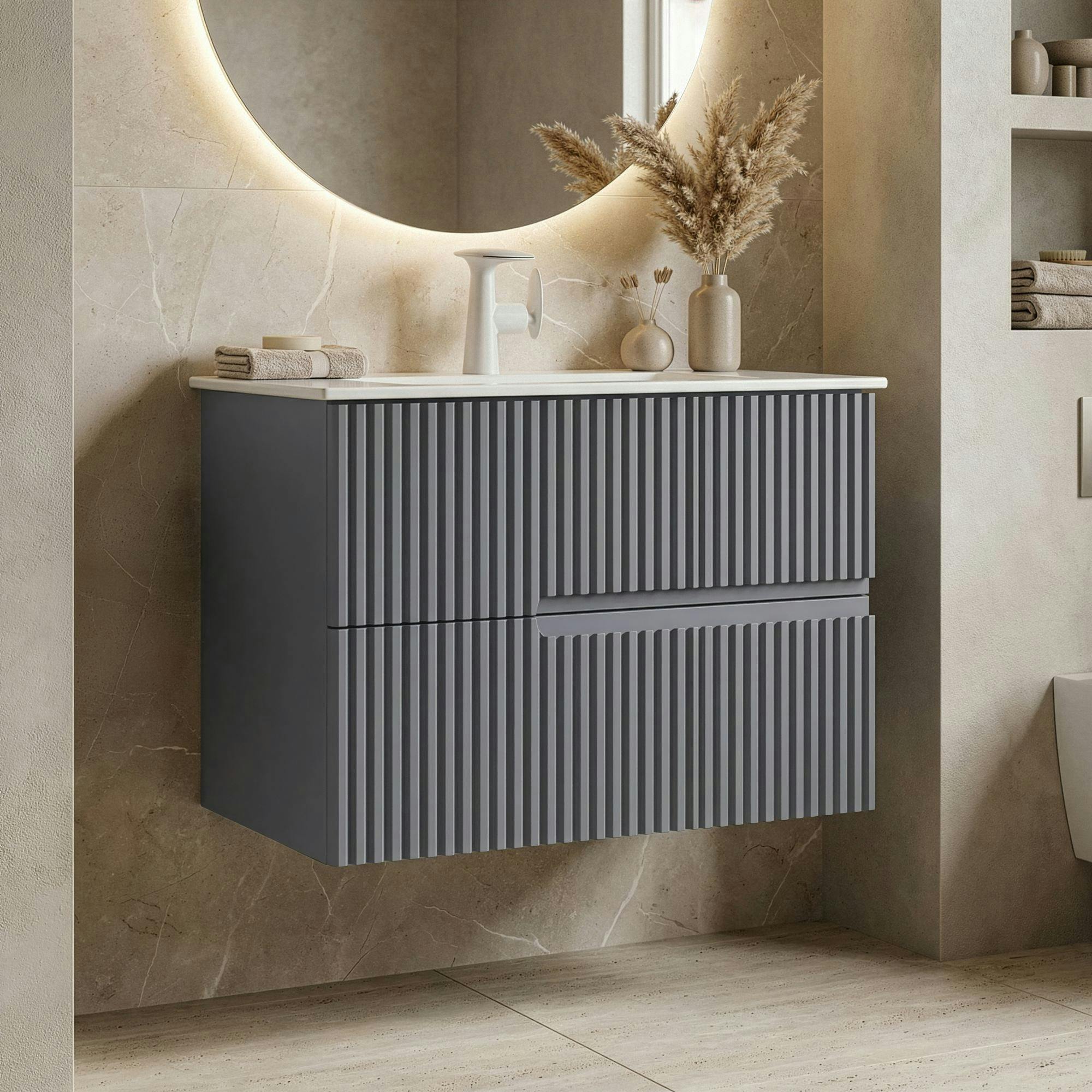 Meuble vasque suspendu 70 cm gris 2 tiroirs RIVIA