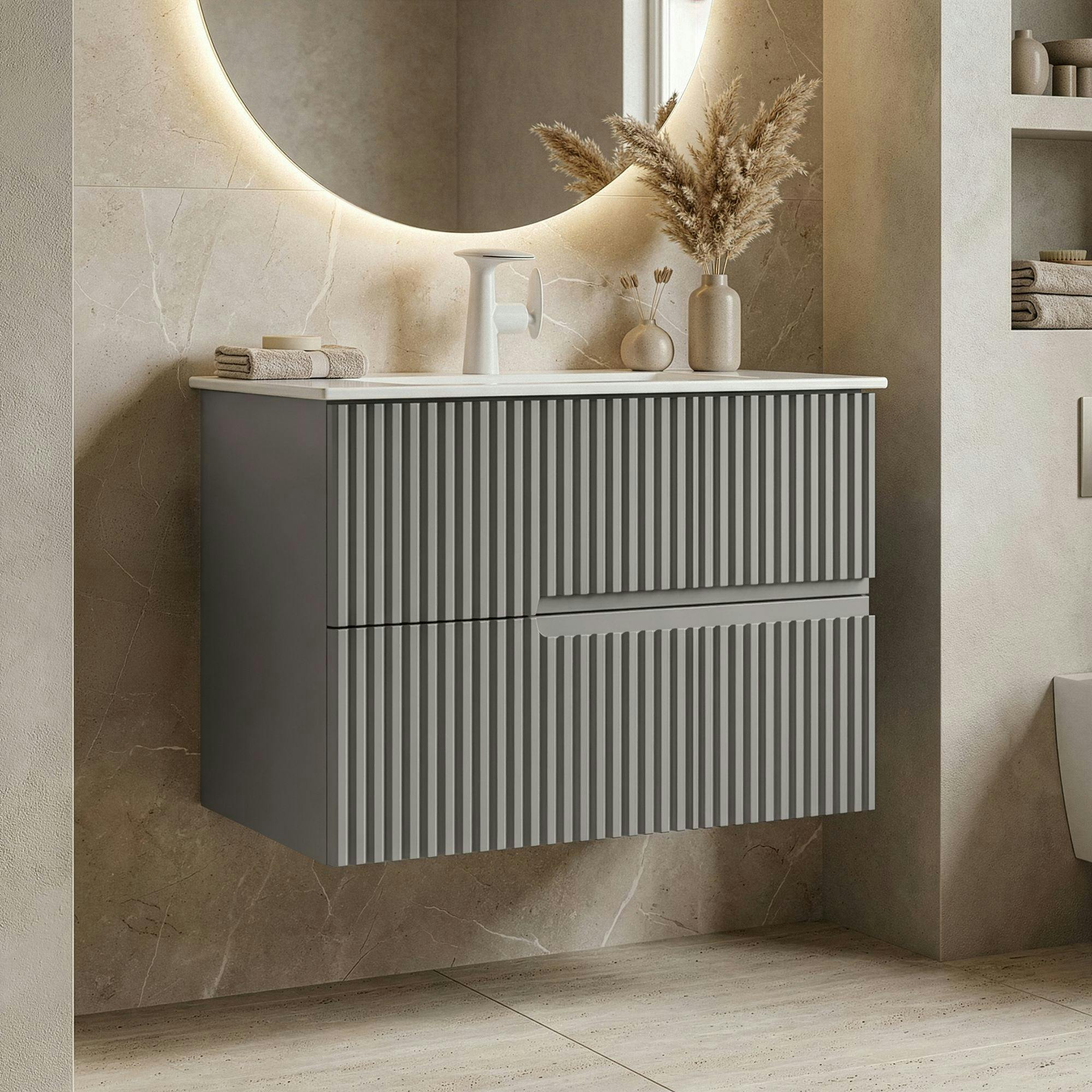 Meuble vasque suspendu 70 cm taupe 2 tiroirs RIVIA