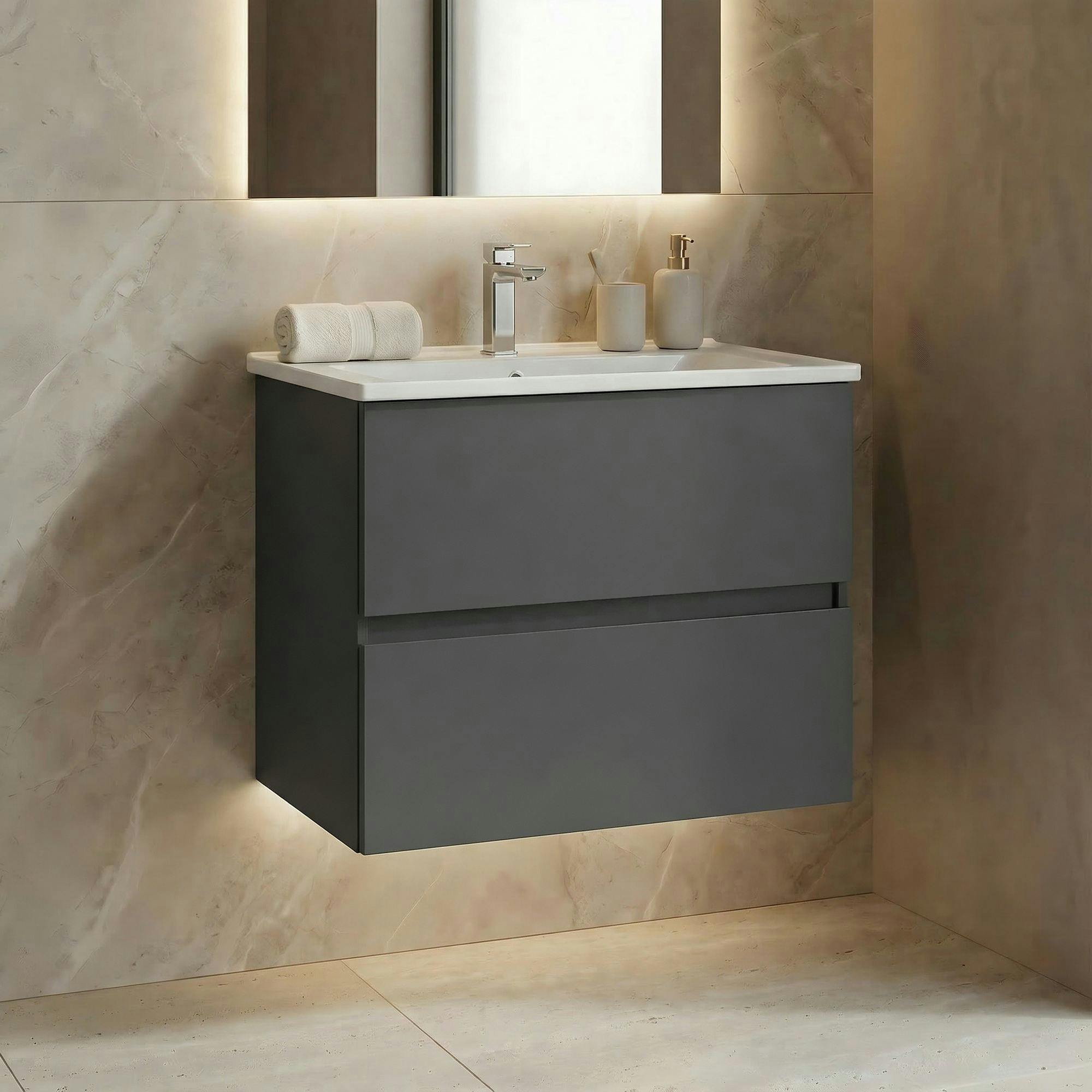 Meuble vasque suspendu 71 cm anthracite 2 tiroirs OCEA