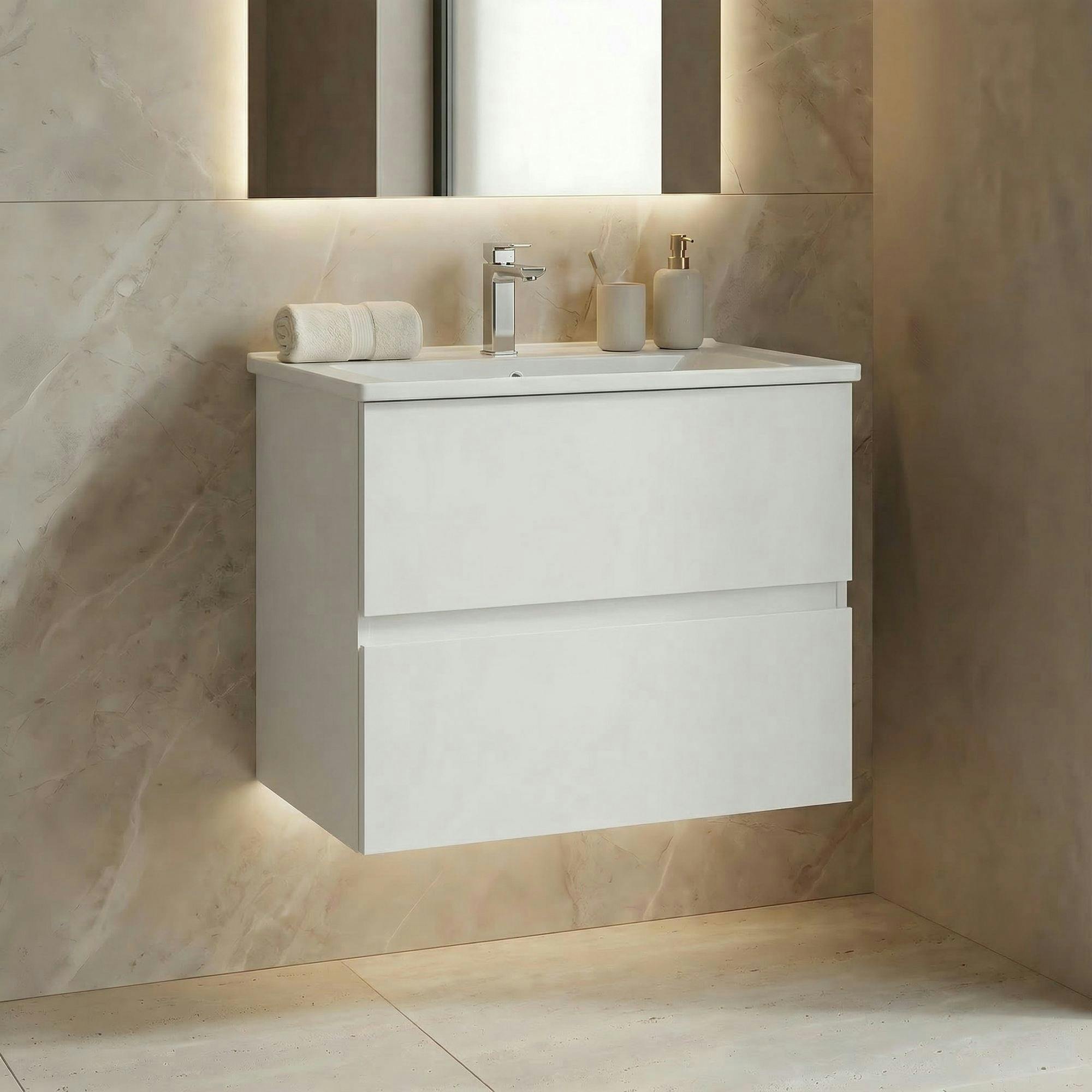 Meuble vasque suspendu 71 cm blanc 2 tiroirs OCEA