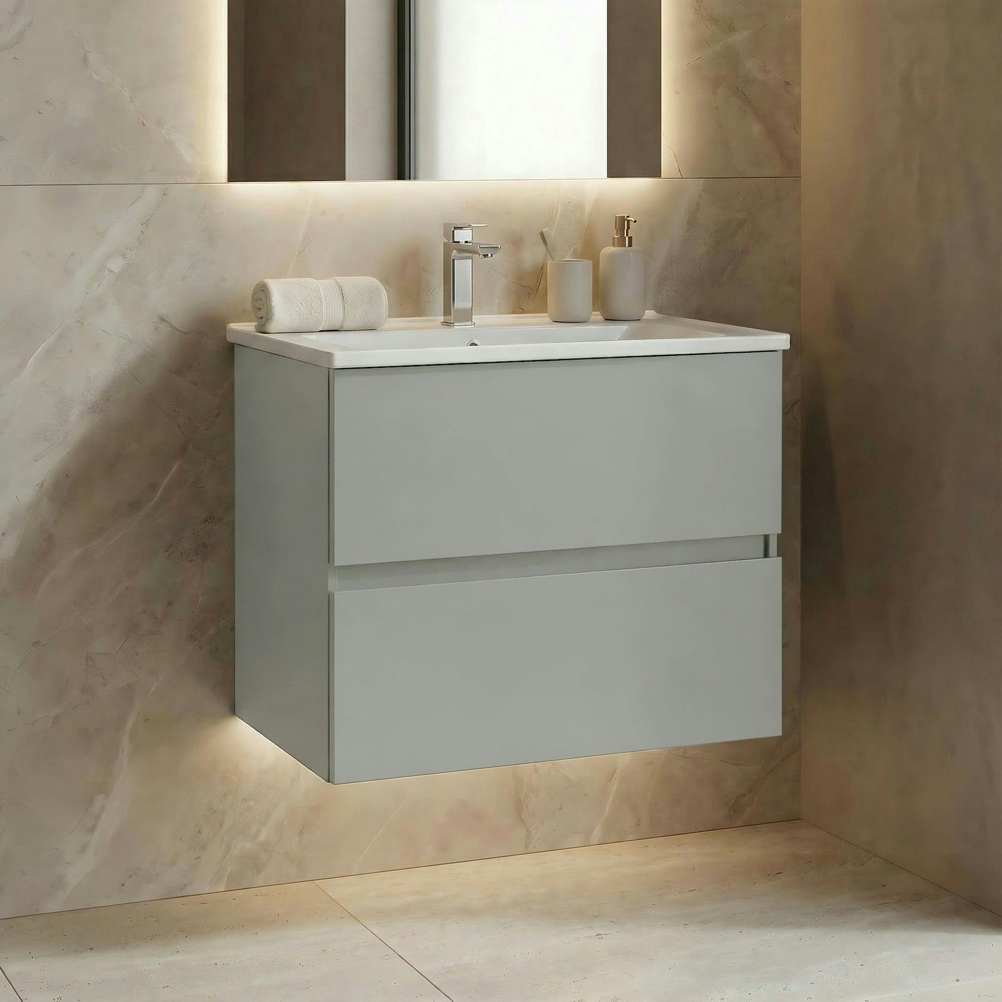 Meuble vasque suspendu 71 cm cachemire 2 tiroirs OCEA