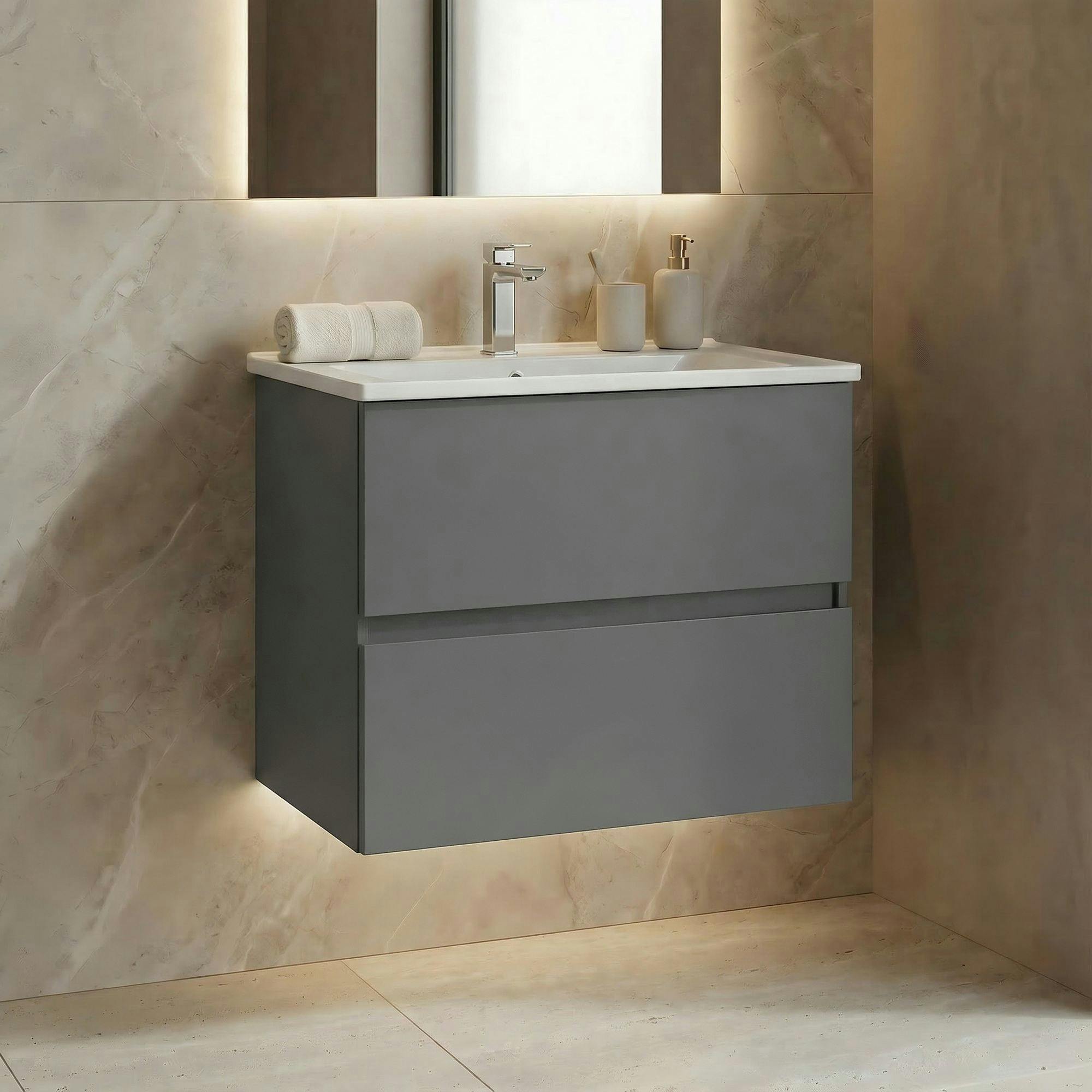 Meuble vasque suspendu 71 cm gris 2 tiroirs OCEA