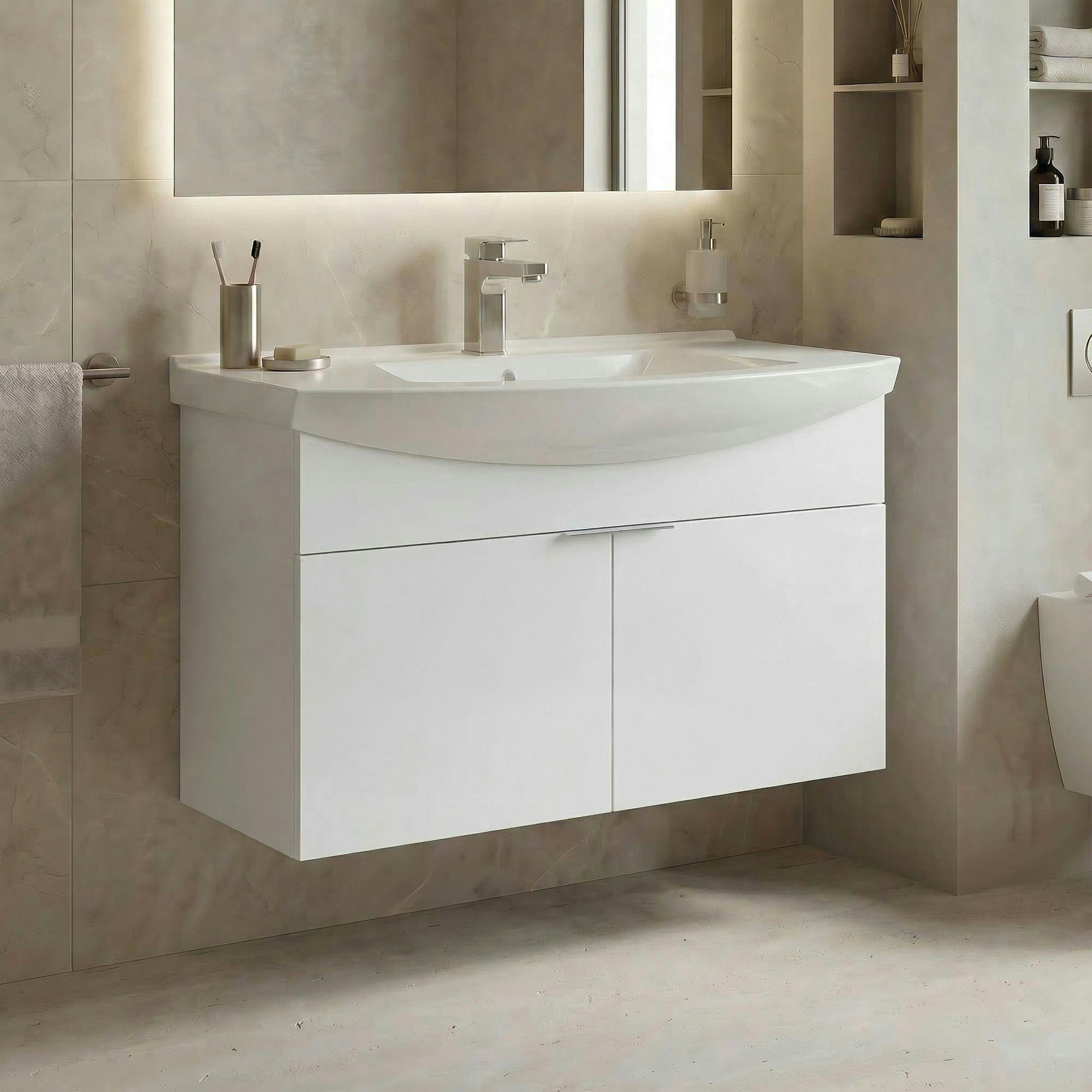 Meuble vasque suspendu 80 cm blanc 2 portes UMI