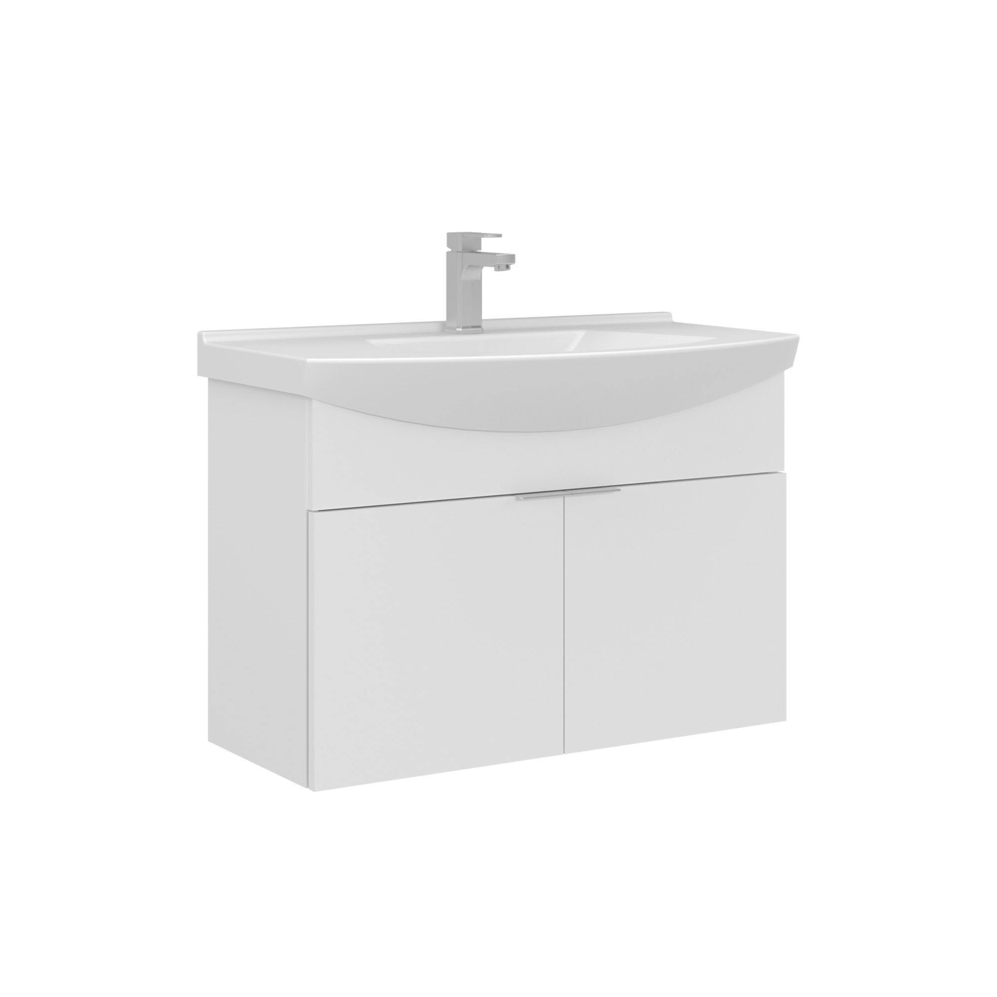 Meuble vasque suspendu 80 cm blanc 2 portes UMI