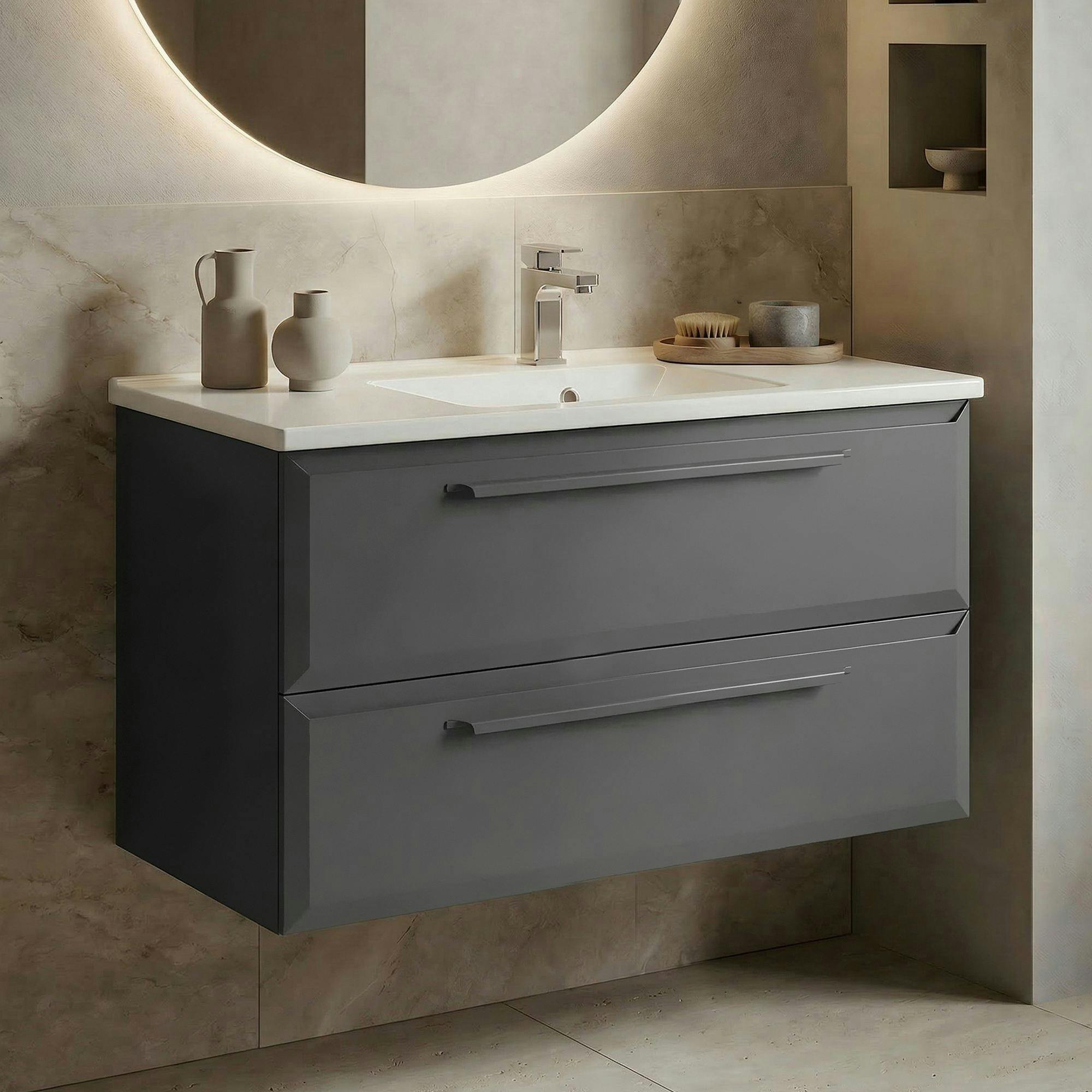 Meuble vasque suspendu 80 cm blanc 2 tiroirs NEREE