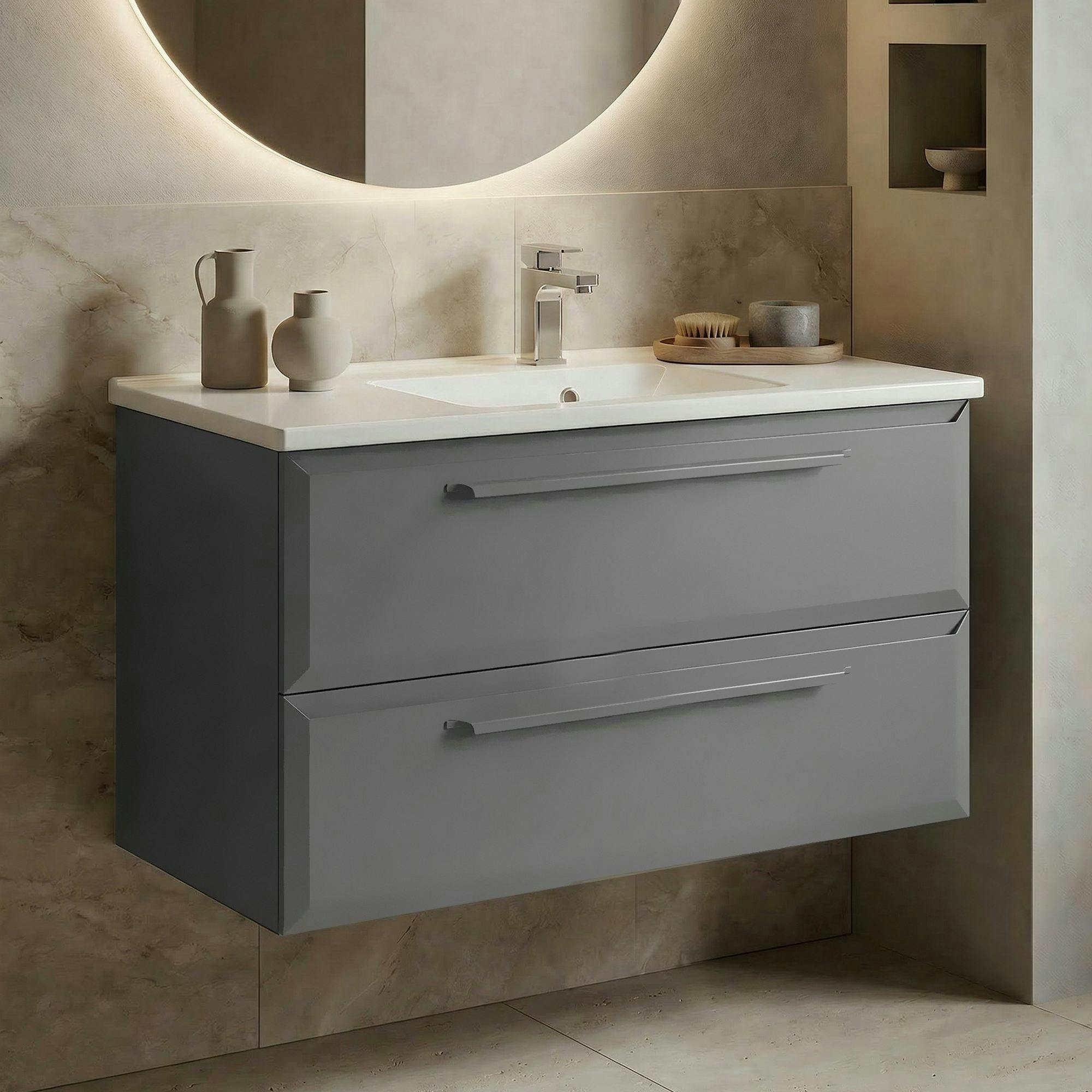 Meuble vasque suspendu 80 cm gris 2 tiroirs NEREE