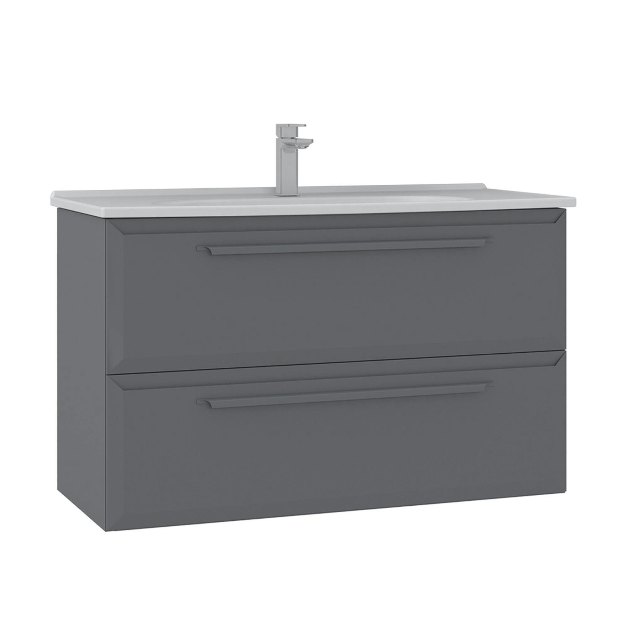 Meuble vasque suspendu 100 cm gris 2 tiroirs NEREE