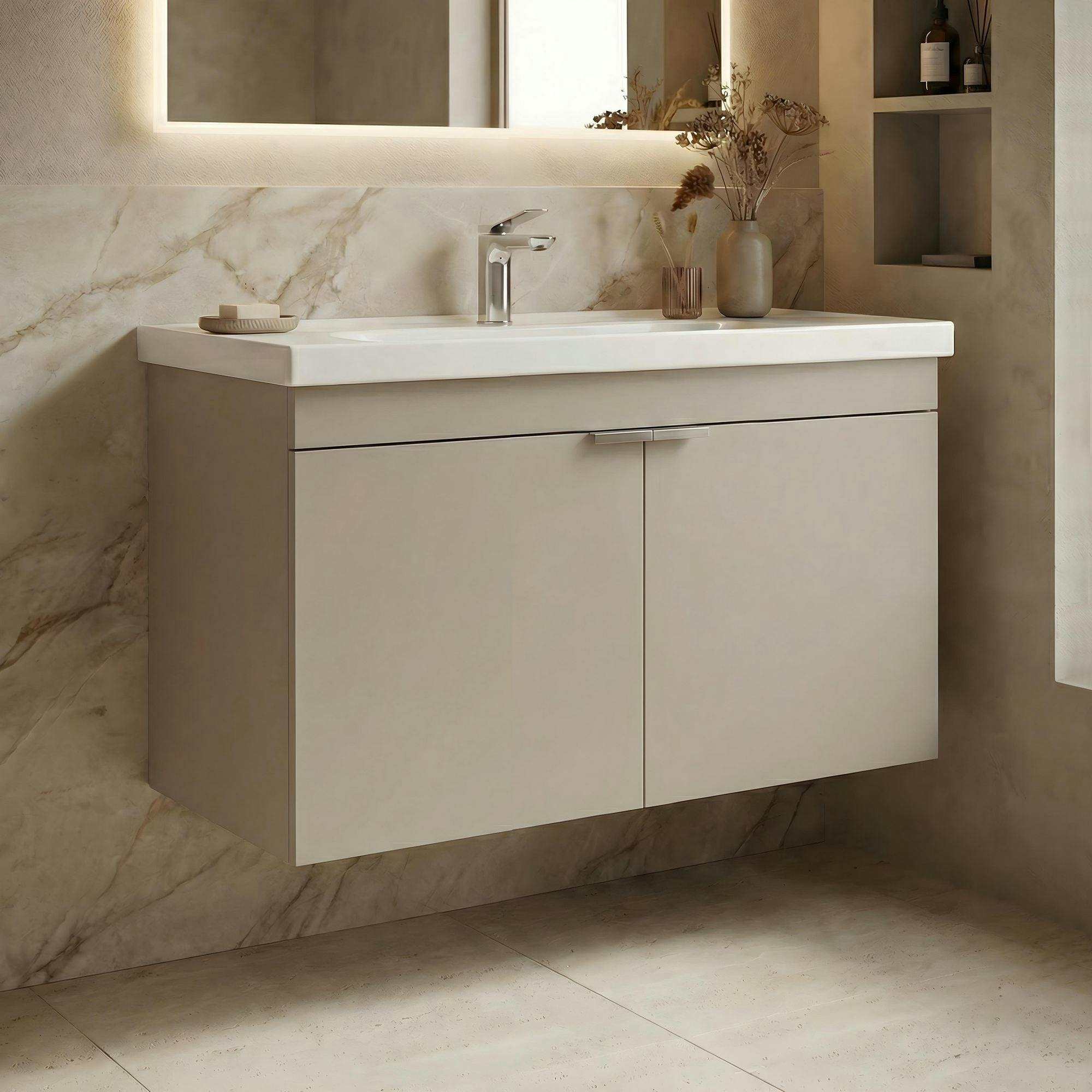 Meuble vasque suspendu 80 cm sable 2 portes NEA