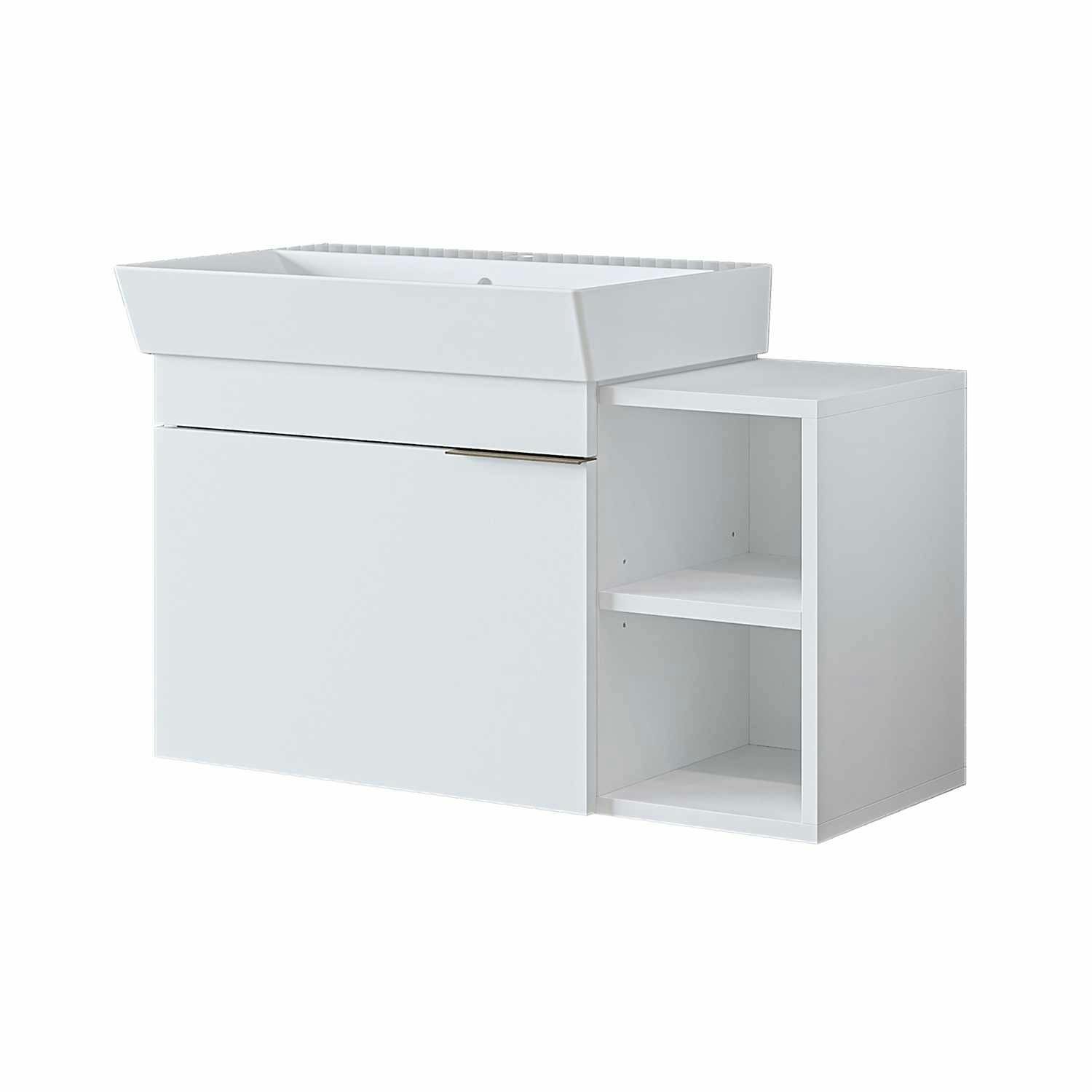 Meuble vasque suspendu 82 cm blanc 1 porte 2 niches NORIA