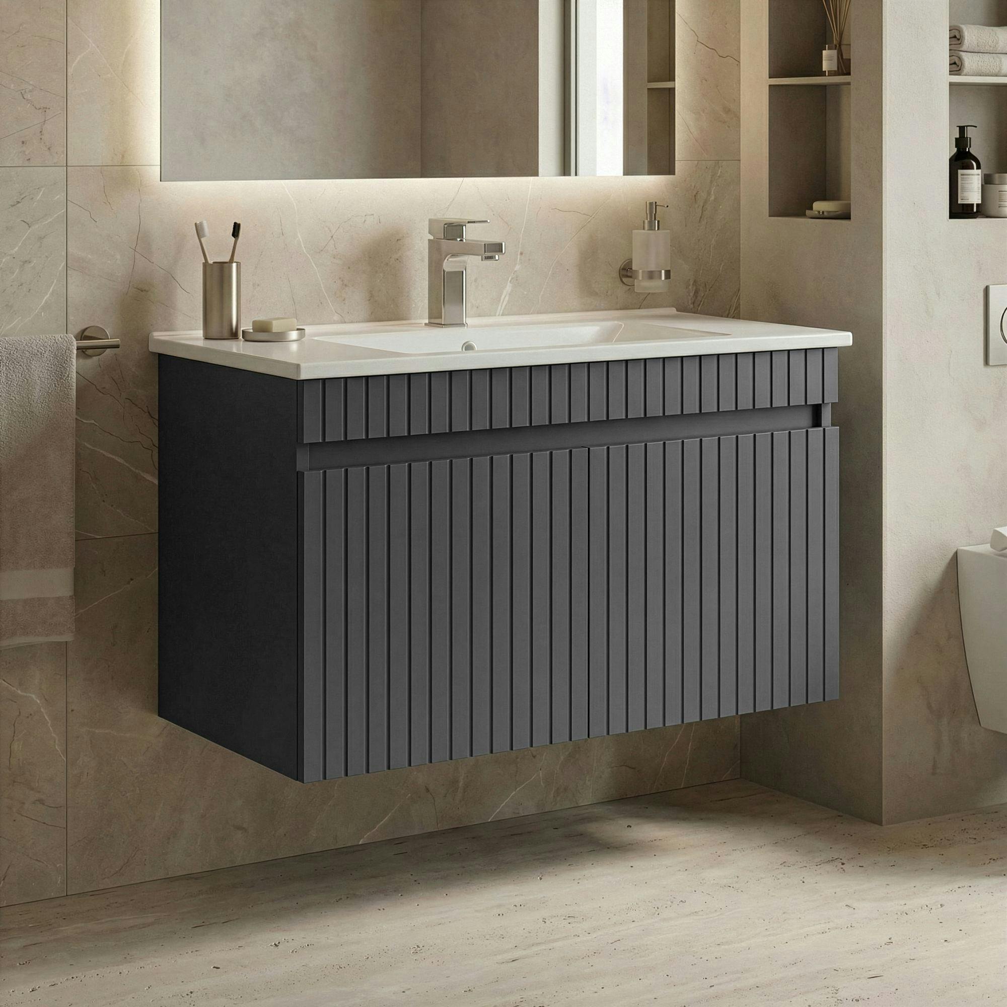 Meuble vasque suspendu 85 cm anthracite 2 portes YARA