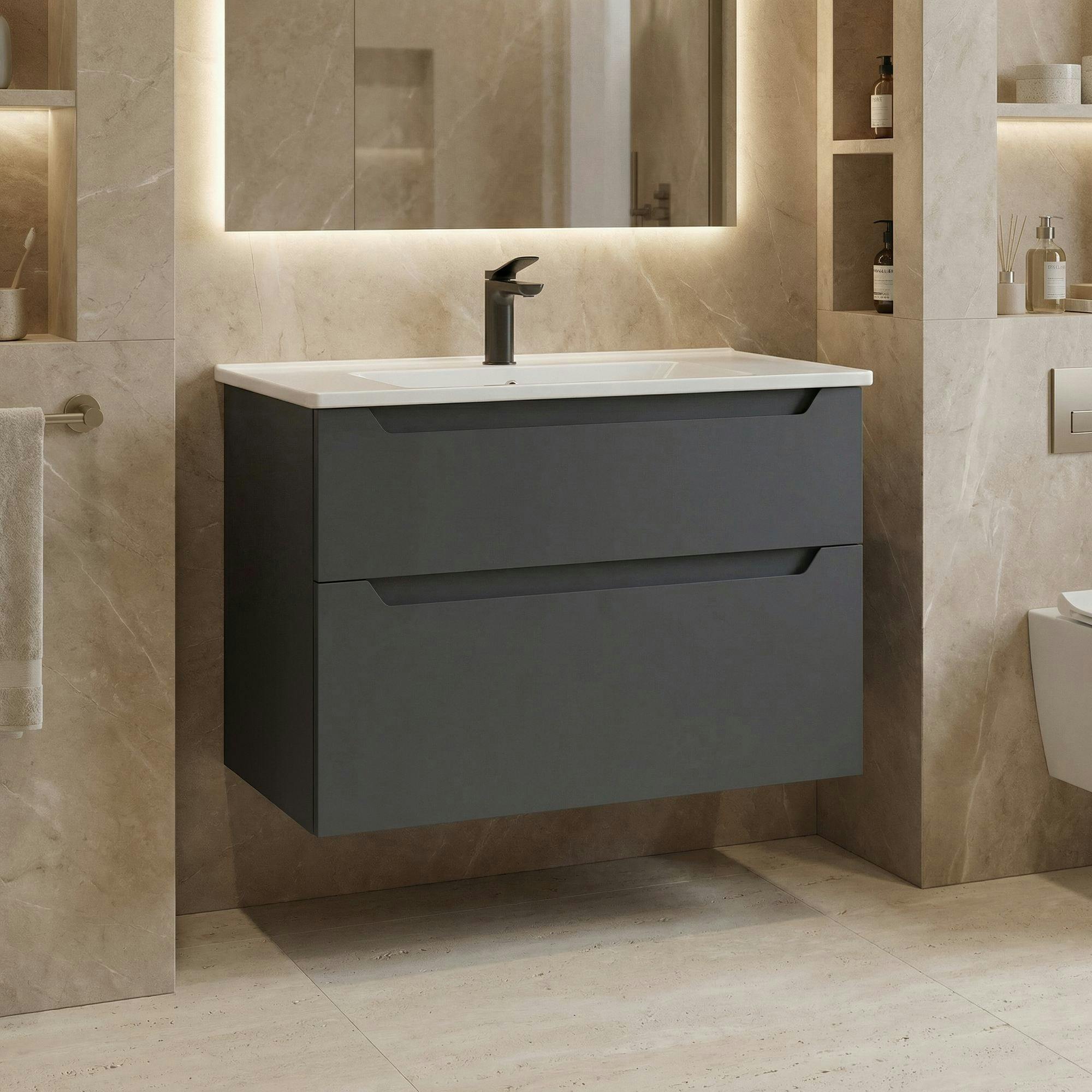 Meuble vasque suspendu 85 cm anthracite 2 tiroirs ELYO