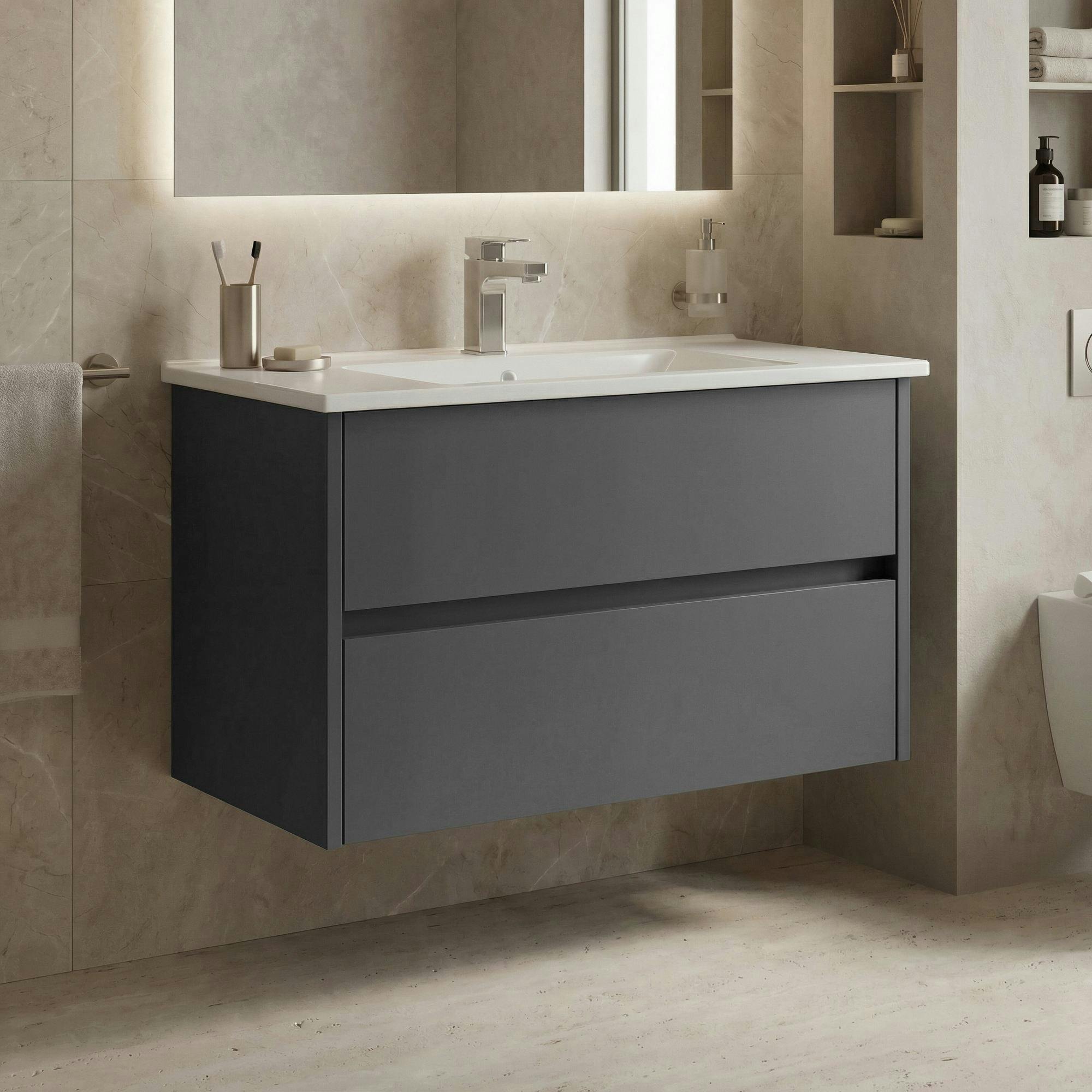 Meuble vasque suspendu 85 cm anthracite 2 tiroirs MOANA