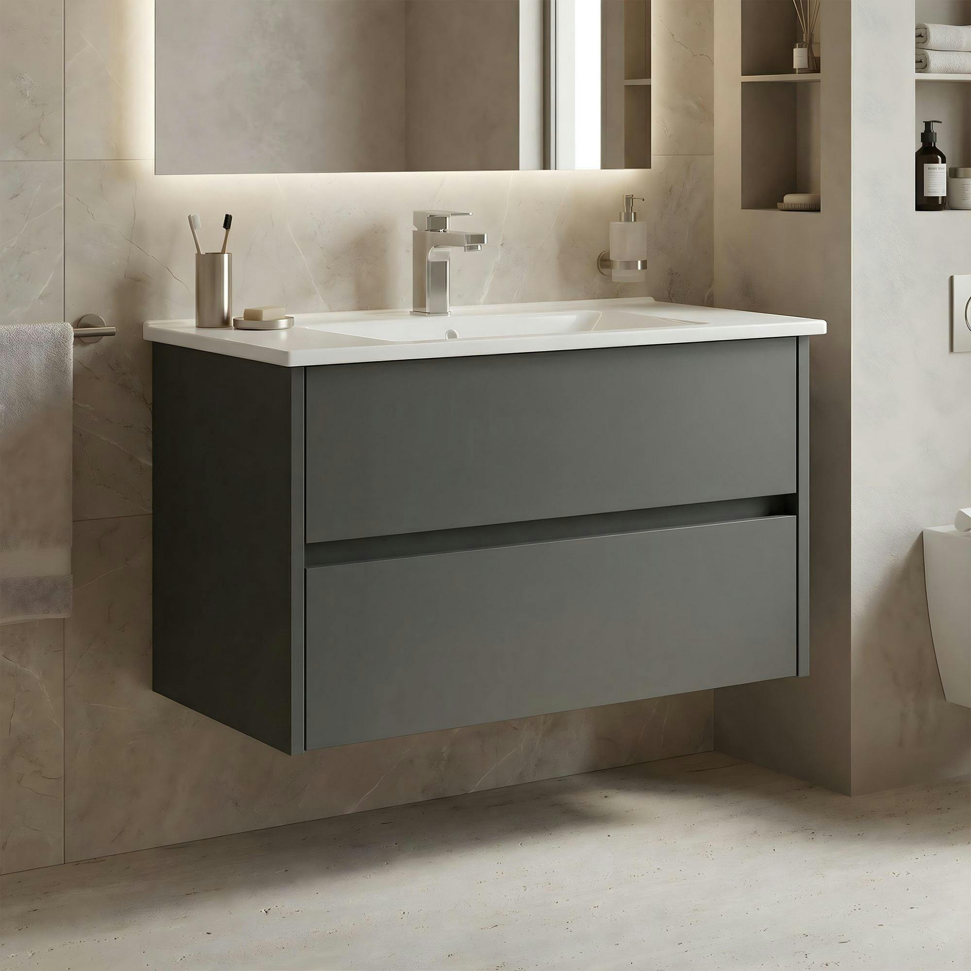 Meuble vasque suspendu 85 cm anthracite 2 tiroirs NAÏA