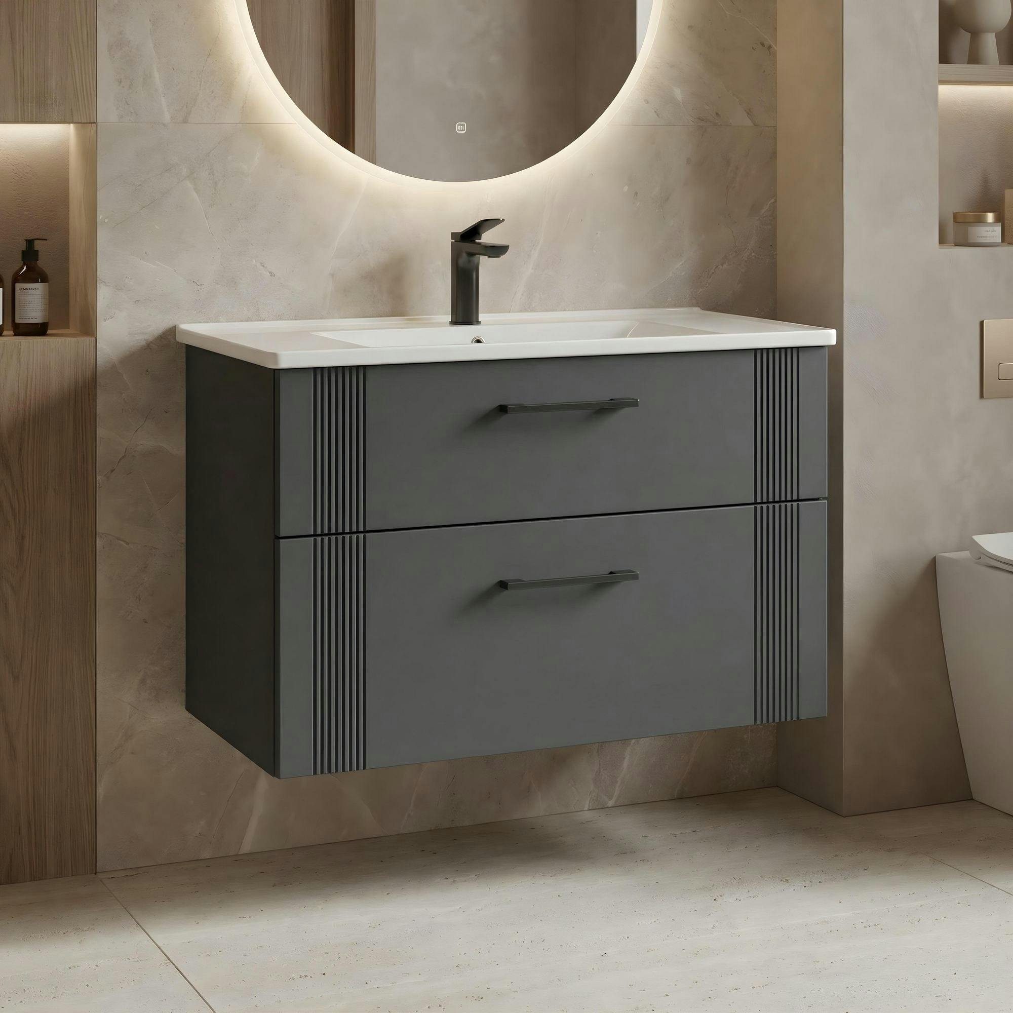 Meuble vasque suspendu 85 cm anthracite 2 tiroirs ONDIA
