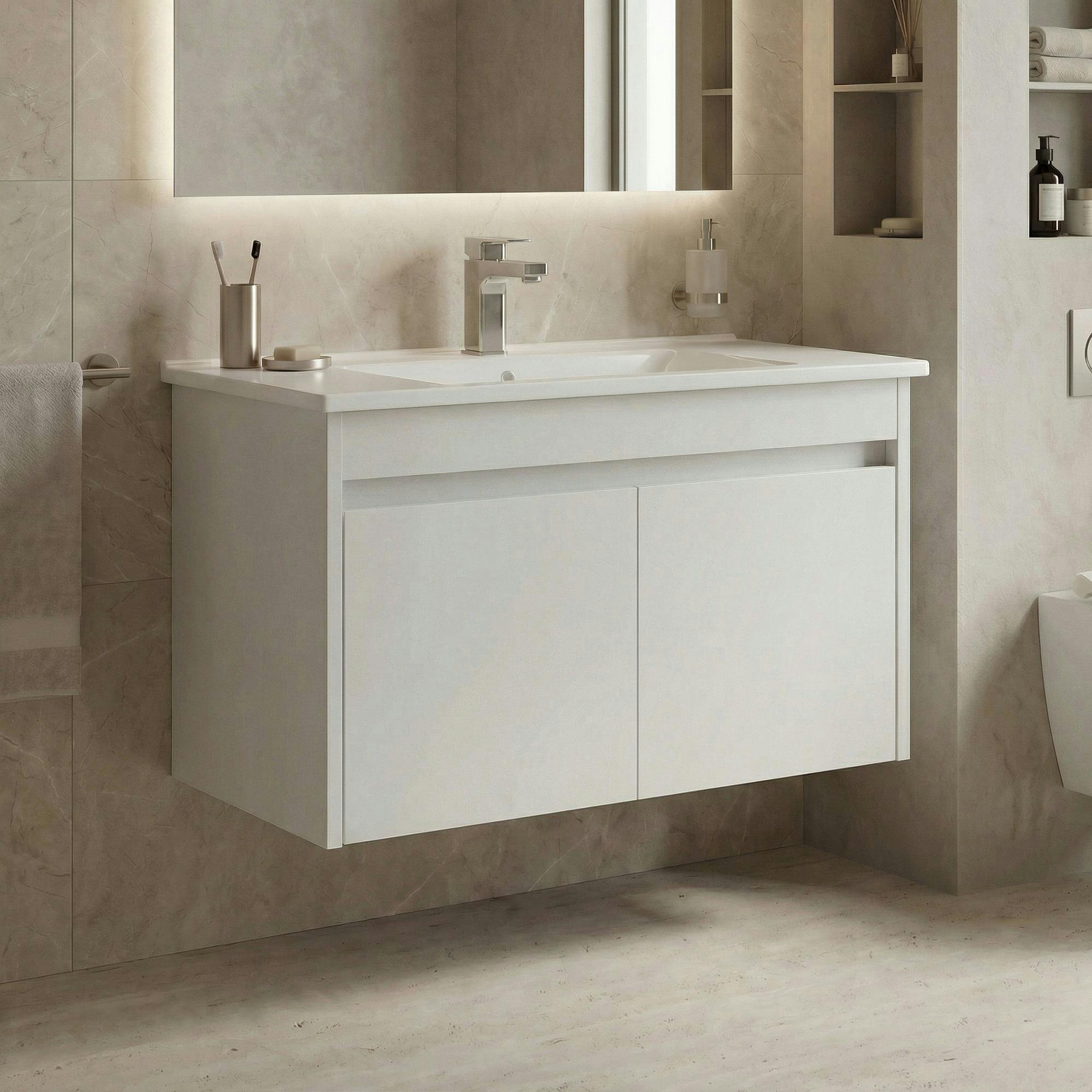 Meuble vasque suspendu 85 cm blanc 2 portes MOANA