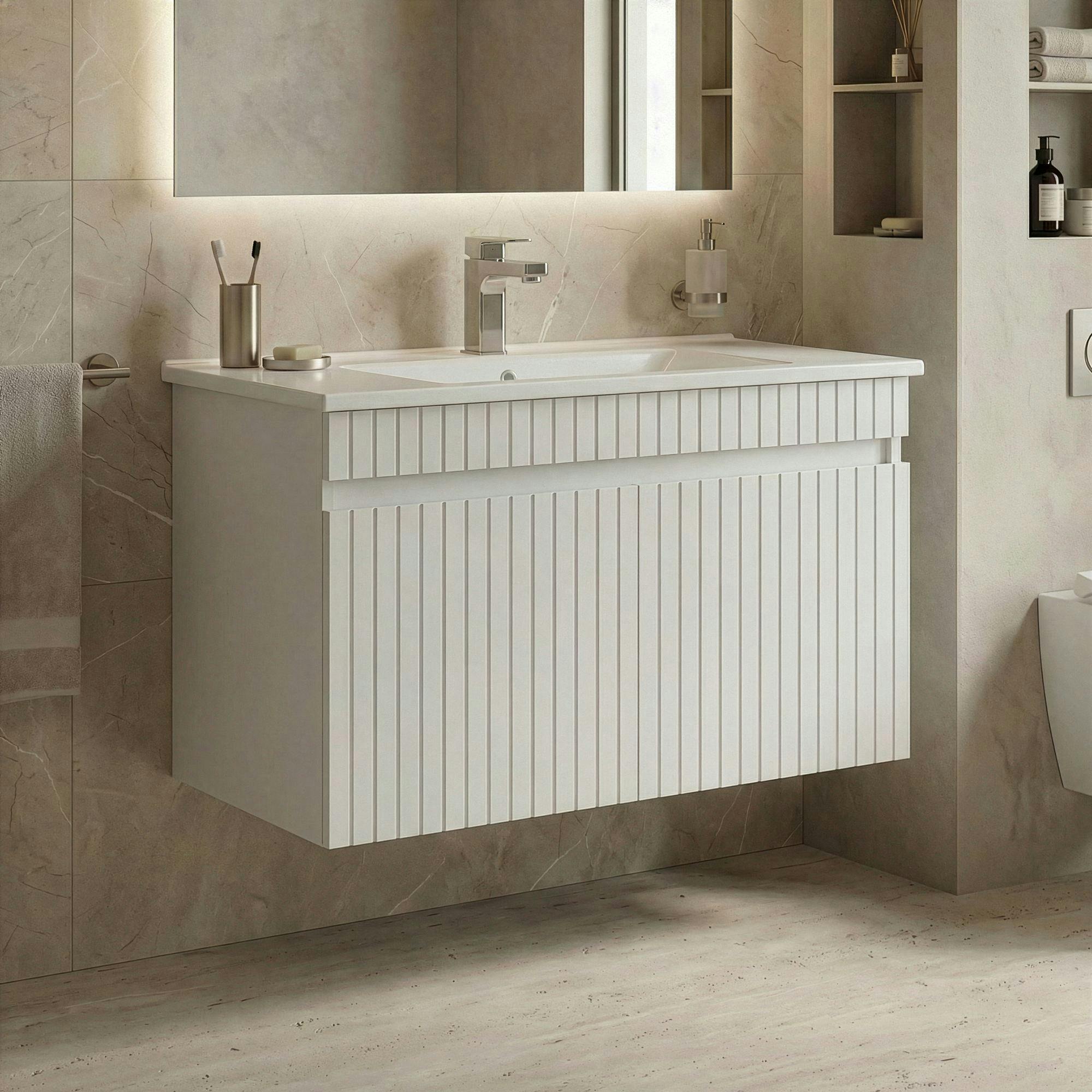 Meuble vasque suspendu 85 cm blanc 2 portes YARA