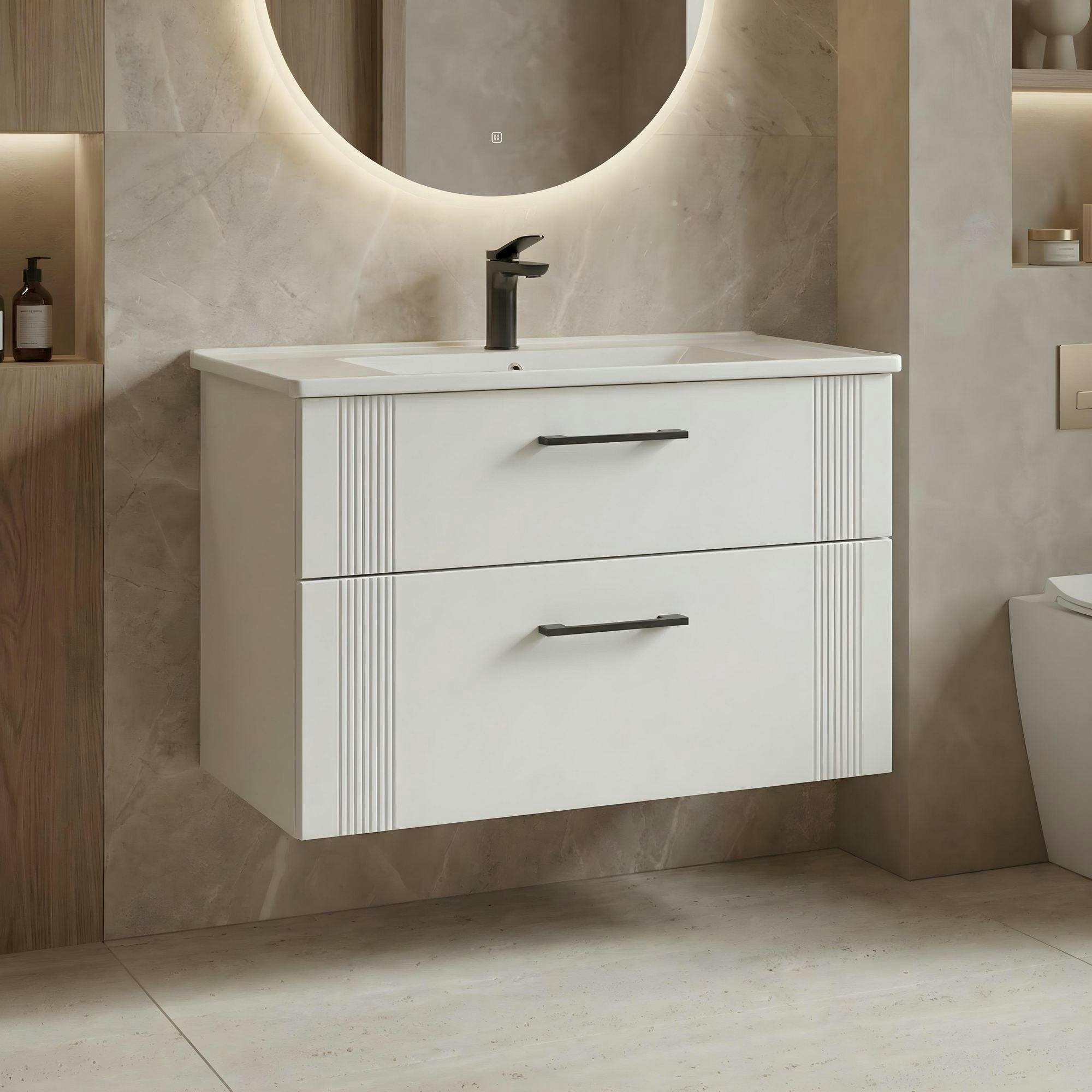 Meuble vasque suspendu 85 cm blanc 2 tiroirs ONDIA