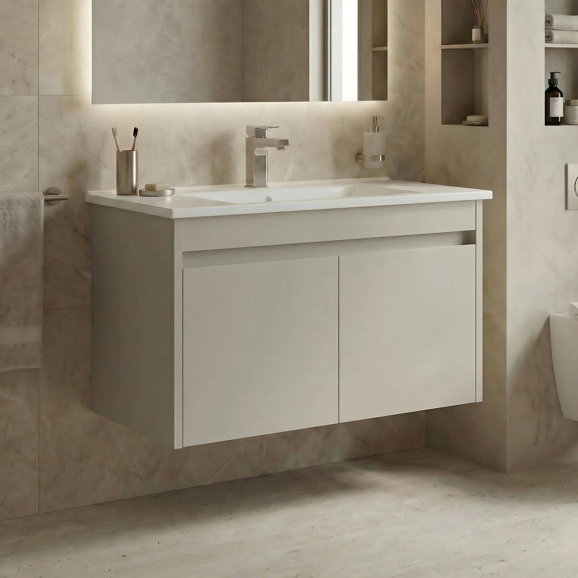 Meuble vasque suspendu 85 cm cachemire 2 portes NAÏA