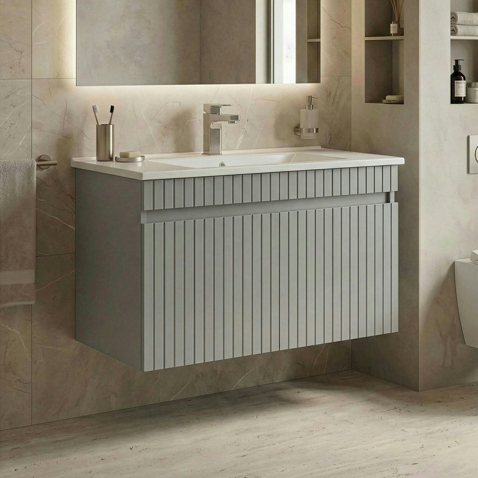 Meuble vasque suspendu 85 cm cachemire 2 portes YARA