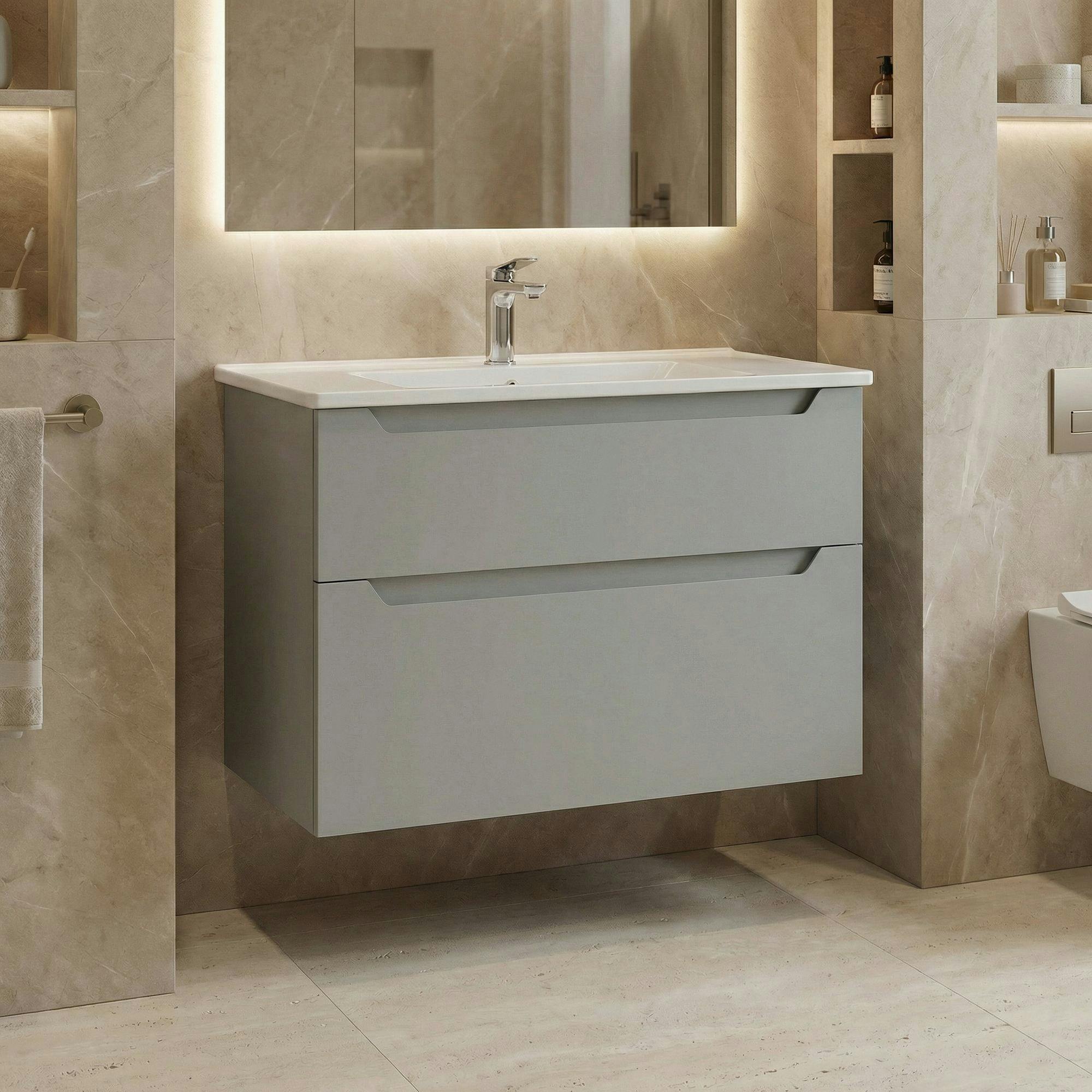 Meuble vasque suspendu 85 cm cachemire 2 tiroirs ELYO